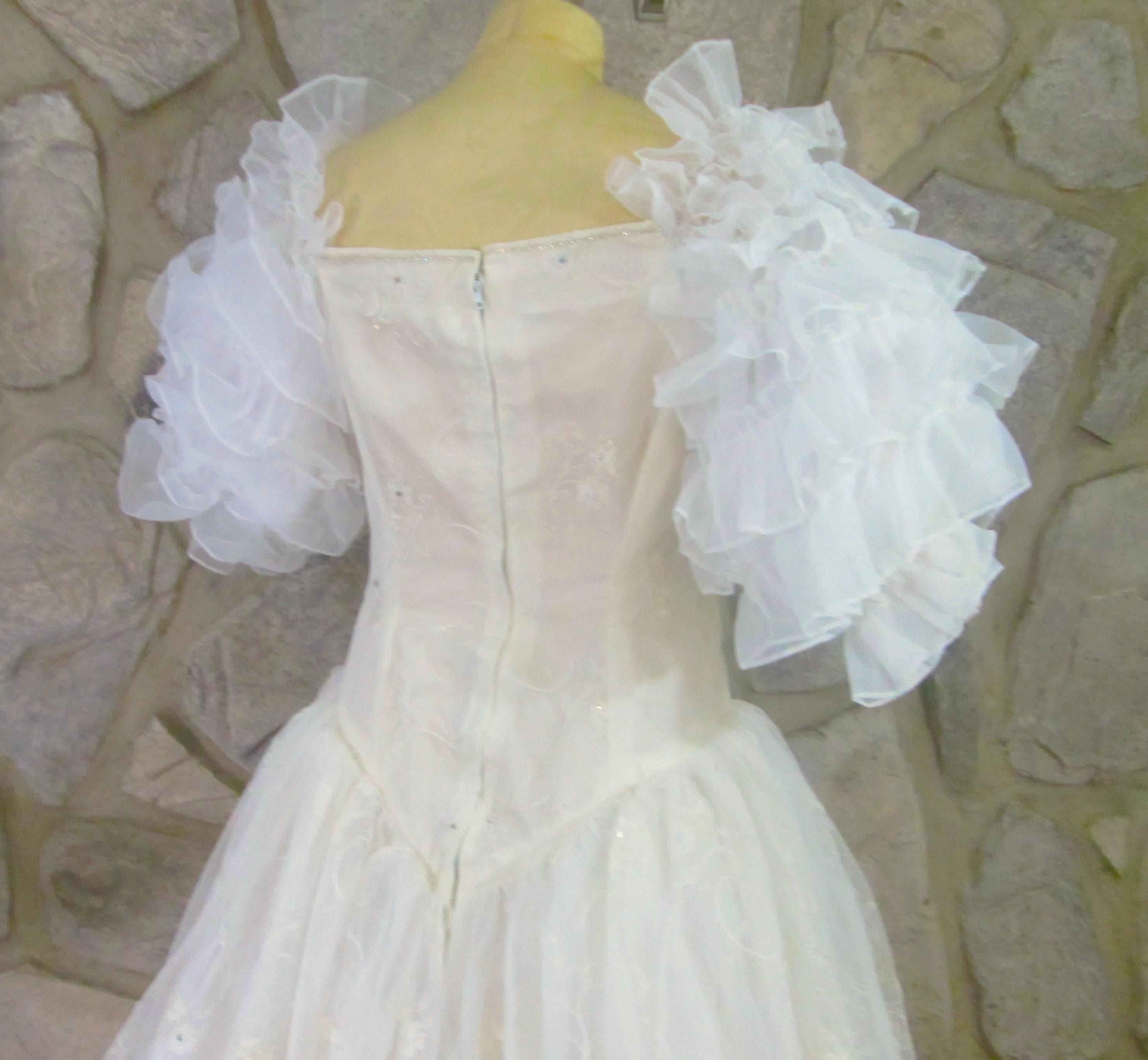 Vintage 80's Ruffled Sleeve Princess Dress - Thumbnail 5