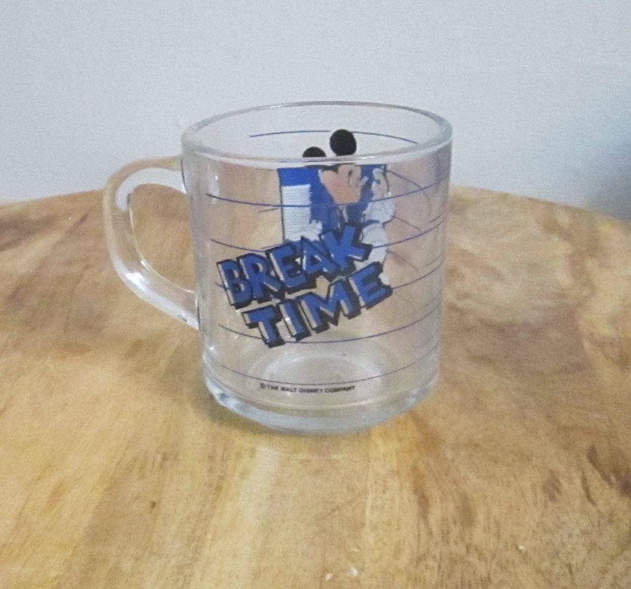 Vintage Mickey Mouse Break Time Glass Coffee Mug - Thumbnail 2