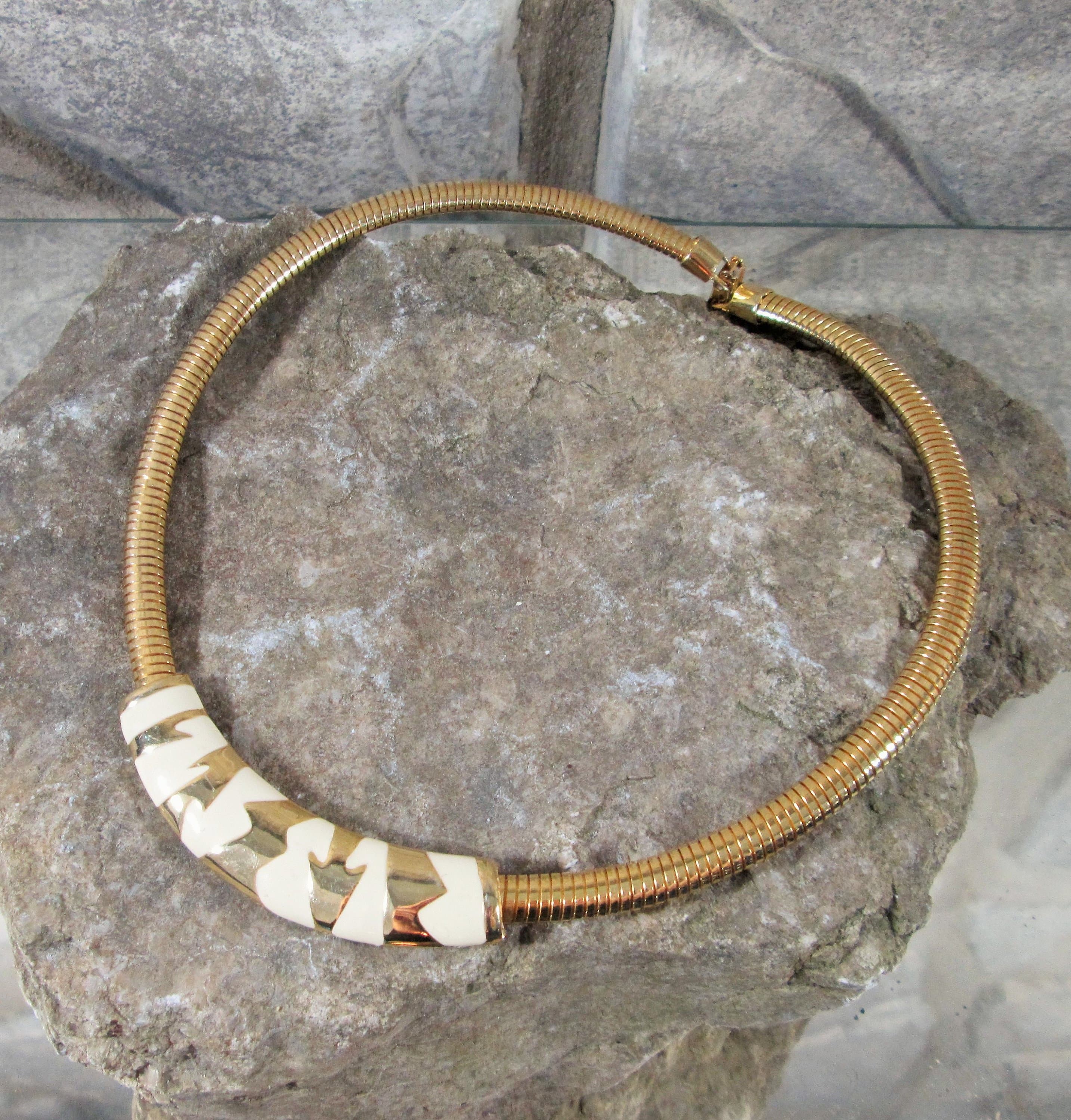 Vintage 80's Gold and Enamel Radiator Hose Chain Necklace
