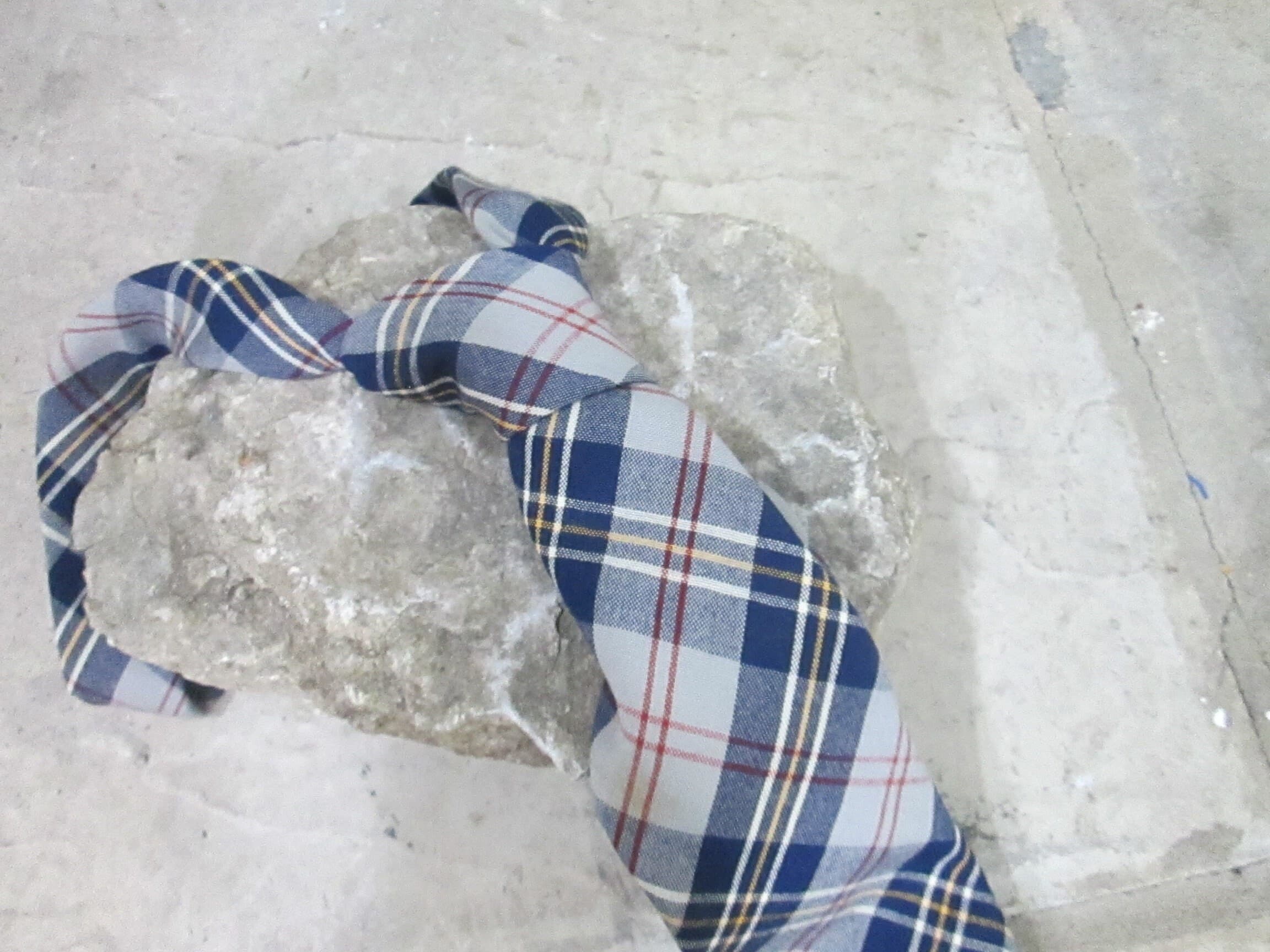 Vintage Blue & Gray Plaid Wool Tie