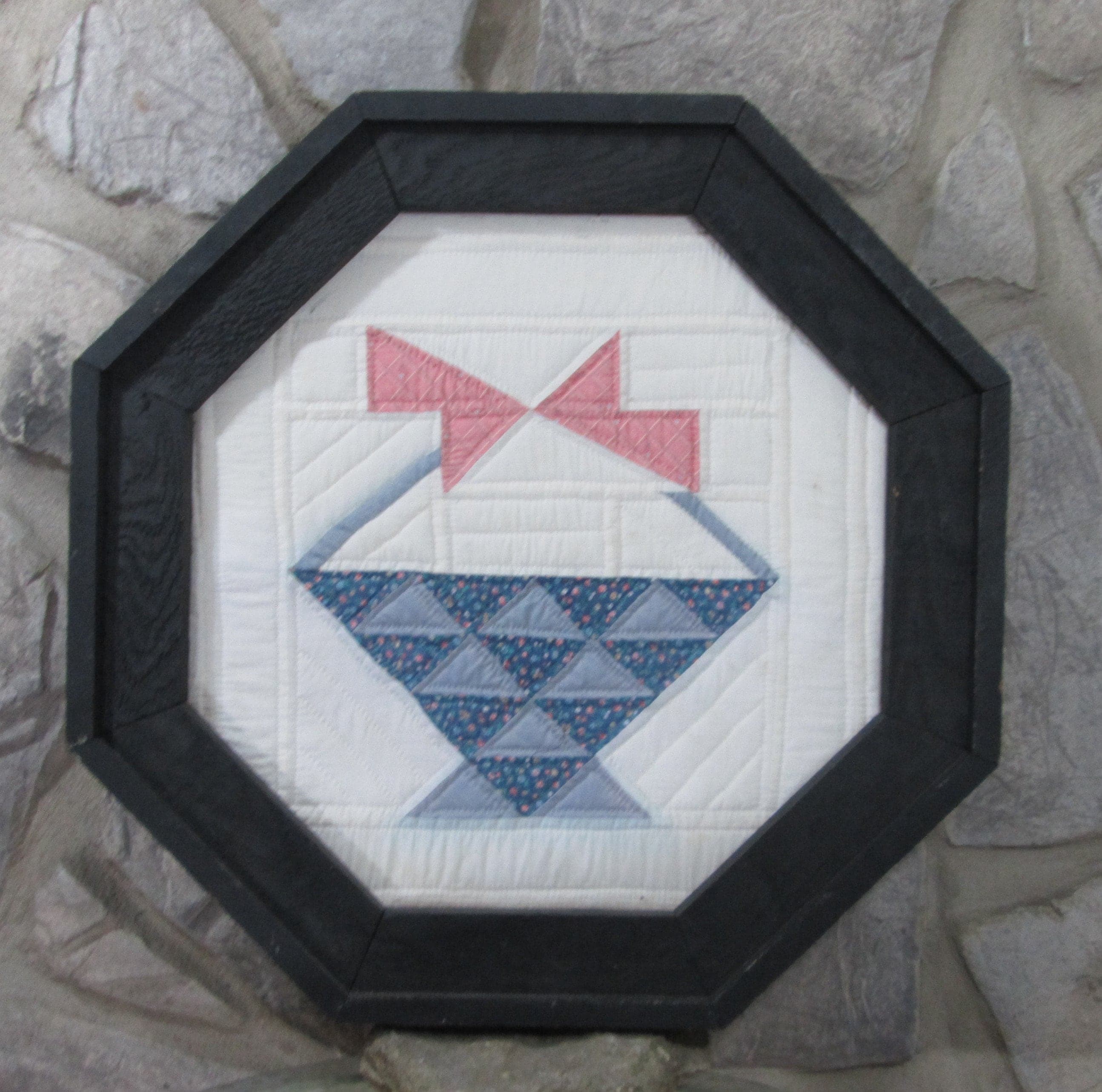 Vintage Handmade Flower Basket Quilt Wall Hanging