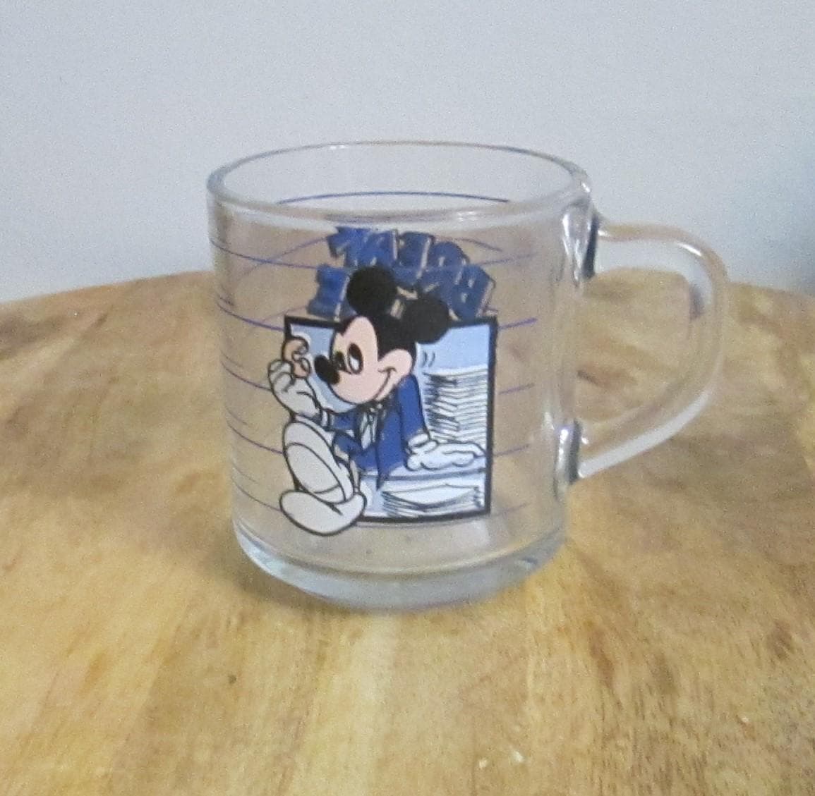 Vintage Mickey Mouse Break Time Glass Coffee Mug