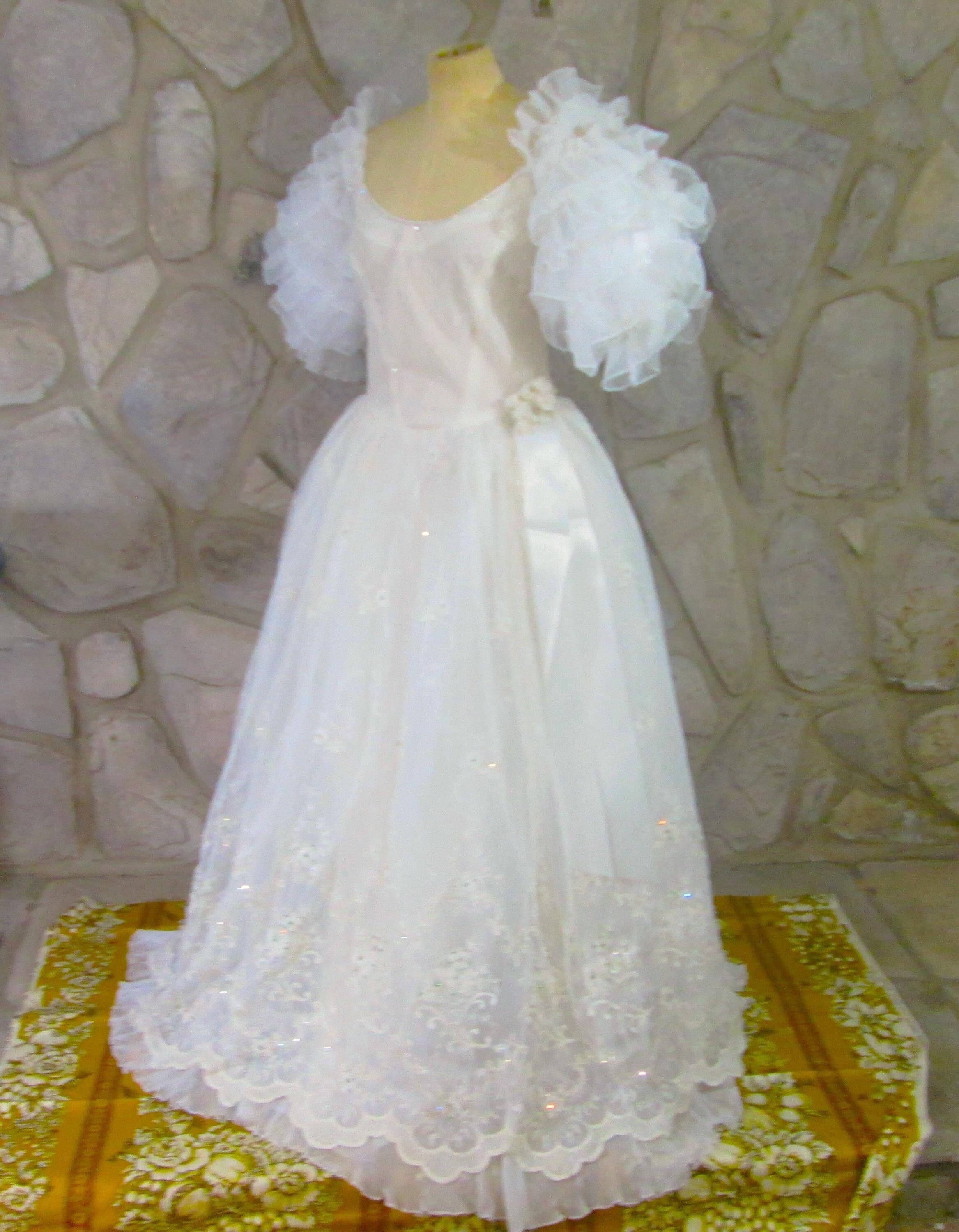 Vintage 80's Ruffled Sleeve Princess Dress - Thumbnail 2