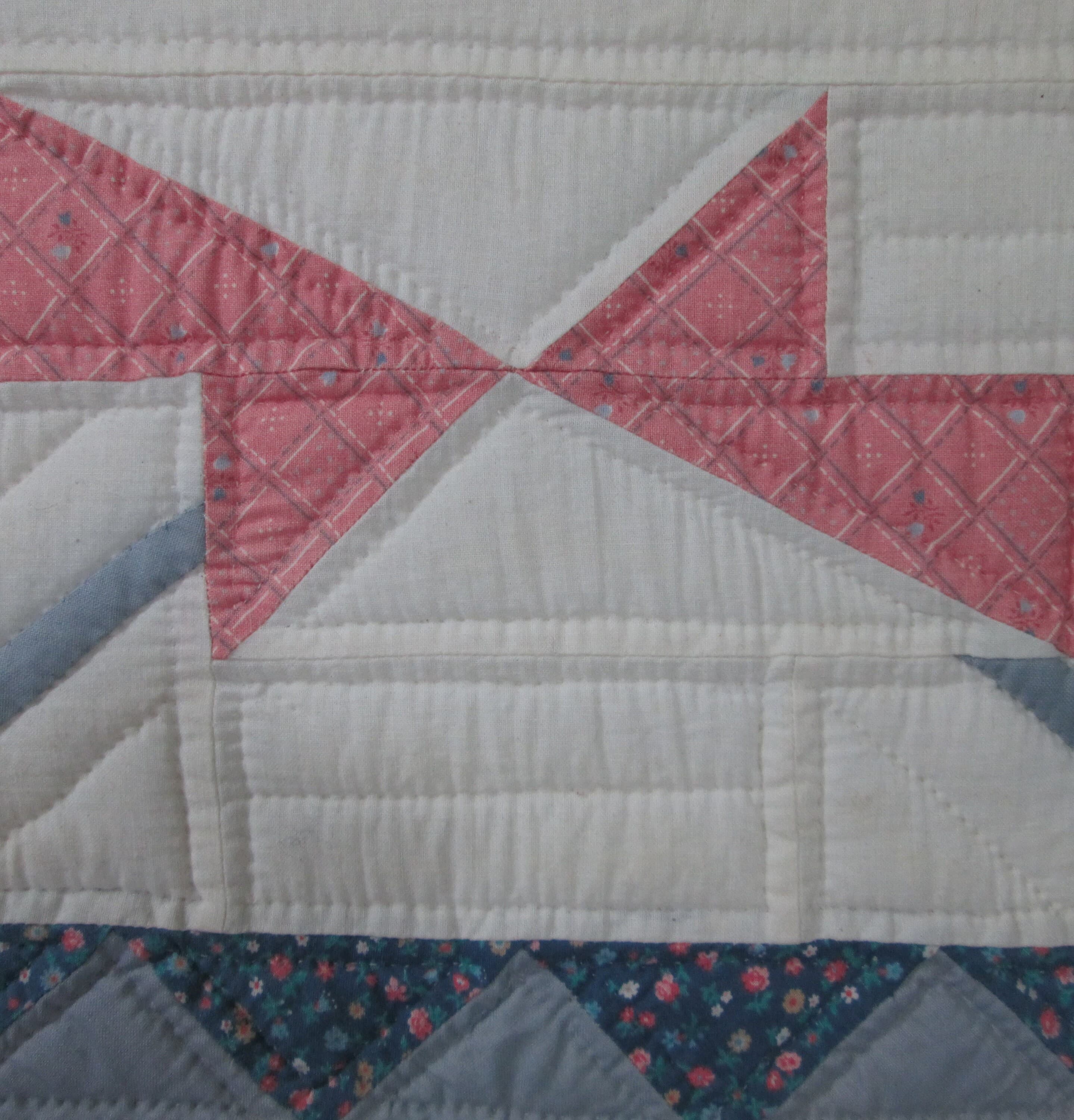 Vintage Handmade Flower Basket Quilt Wall Hanging - Thumbnail 3