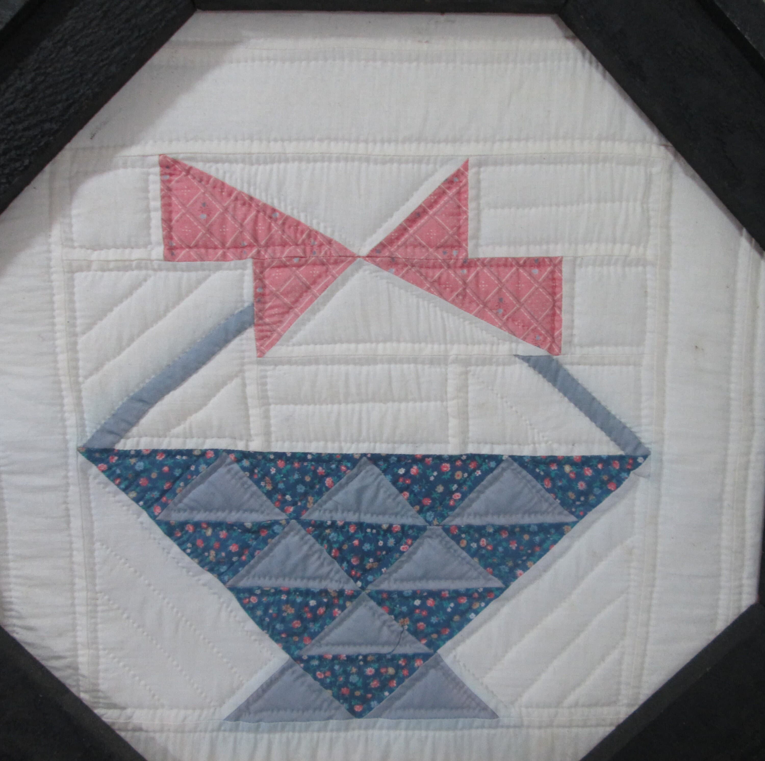 Vintage Handmade Flower Basket Quilt Wall Hanging - Thumbnail 2