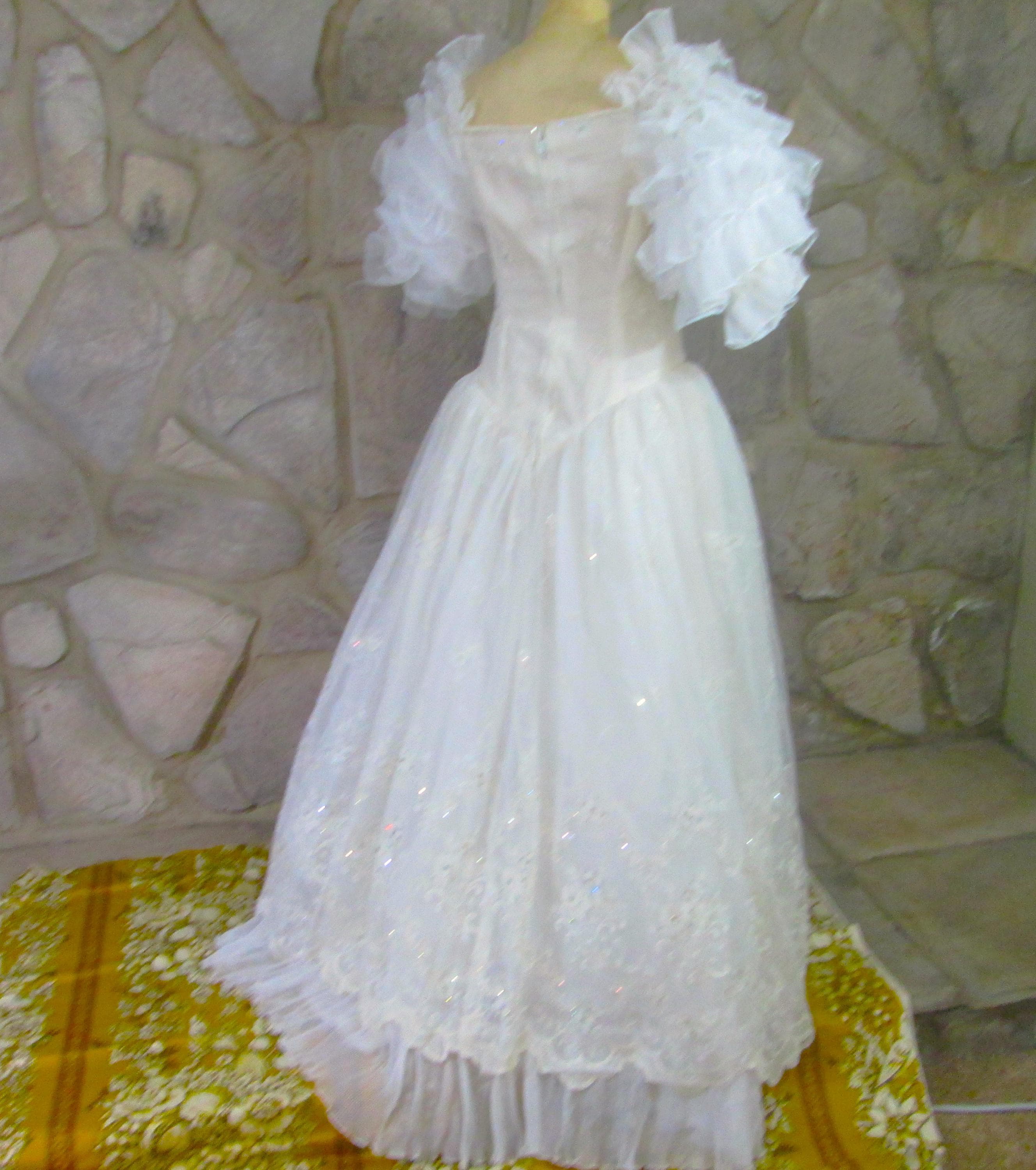 Vintage 80's Ruffled Sleeve Princess Dress - Thumbnail 6