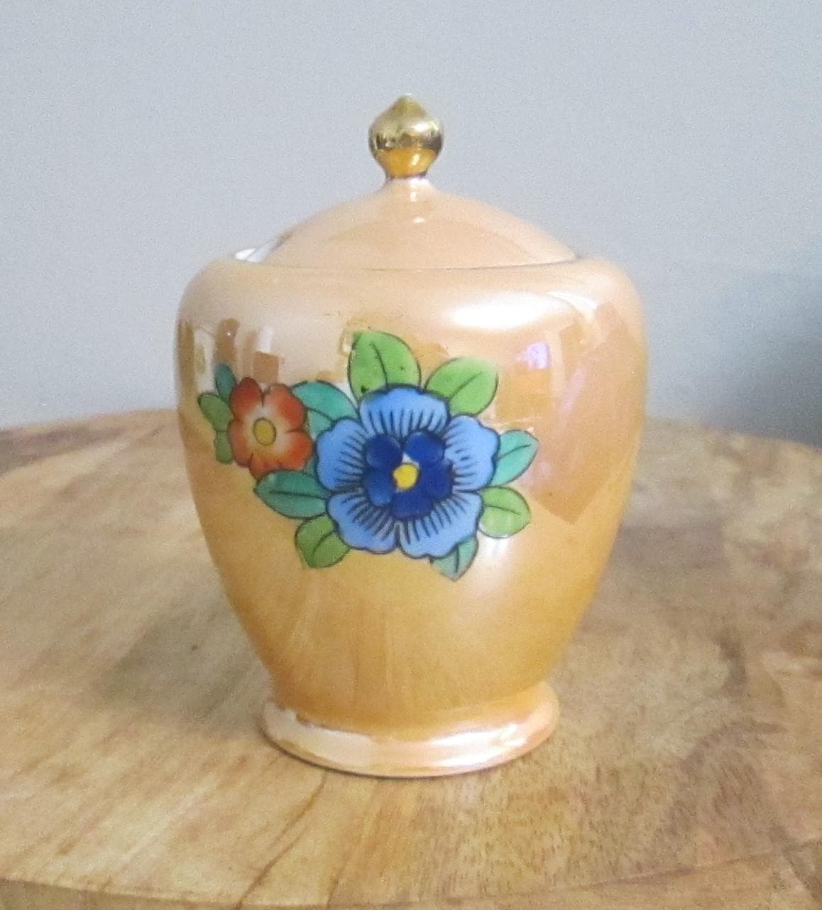 Vintage Noritake Peach Luster Hand Painted Sugar Bowl - Thumbnail 2