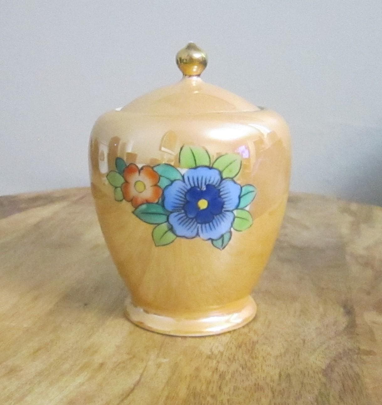 Vintage Noritake Peach Luster Hand Painted Sugar Bowl