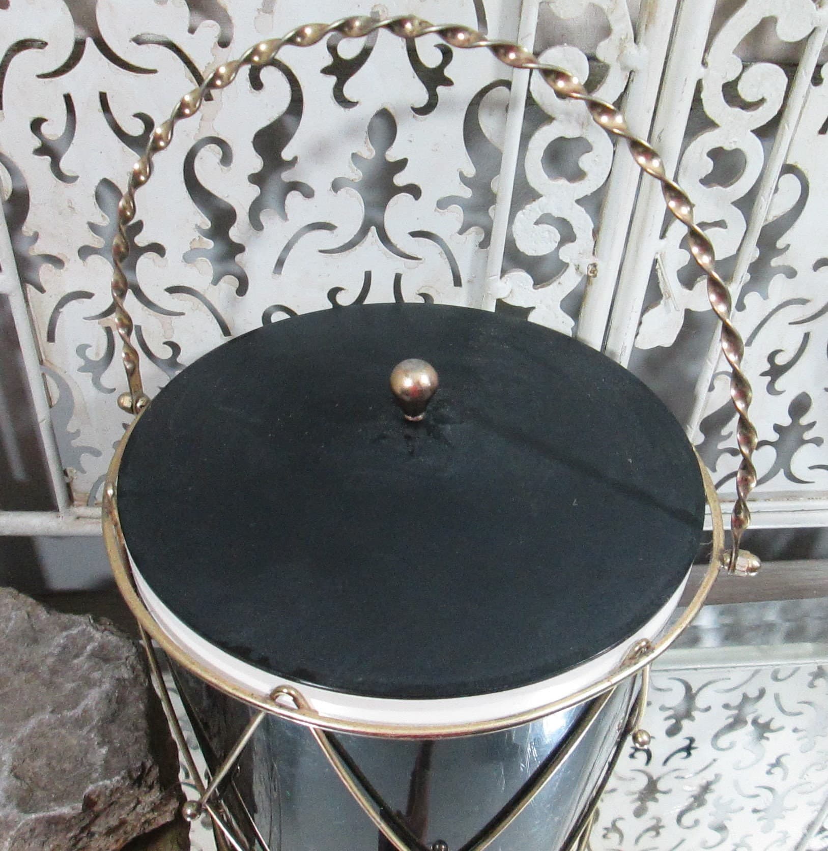 Vintage 1960's Metal Cage Black Ice Bucket - Thumbnail 2