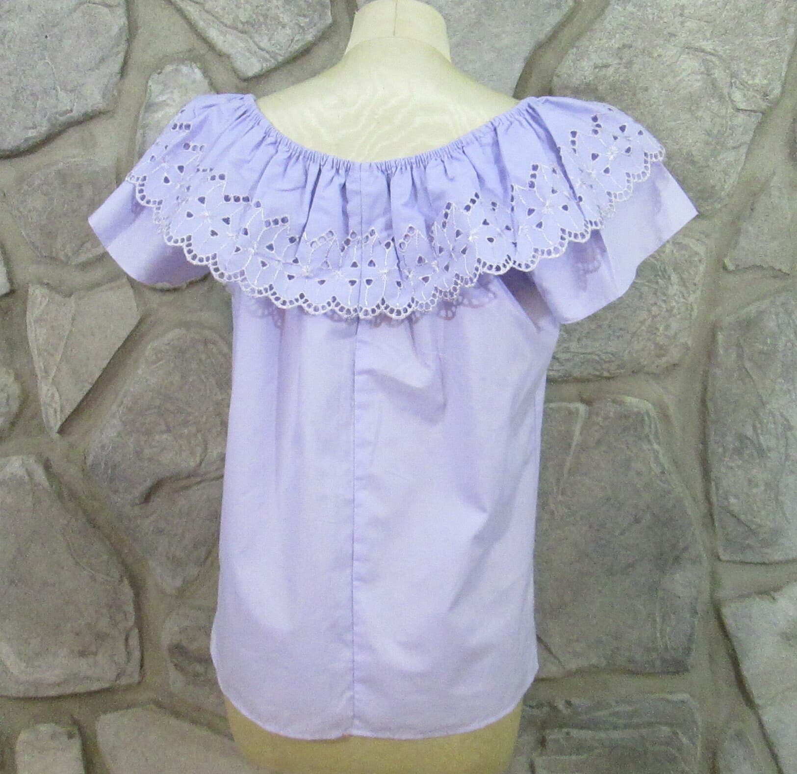 Vintage 70's Eyelet Peasant Blouse - Thumbnail 3