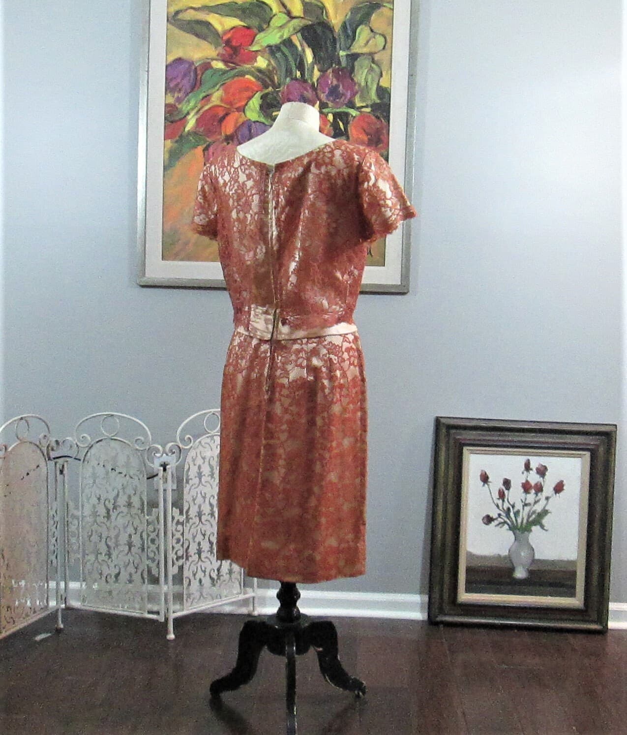 Vintage DuBarry Copper Lace Cocktail Dress - Thumbnail 3