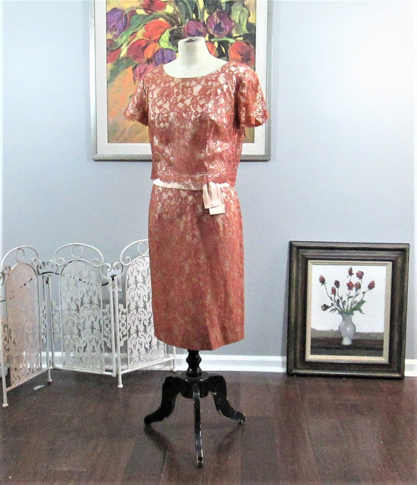 Vintage DuBarry Copper Lace Cocktail Dress