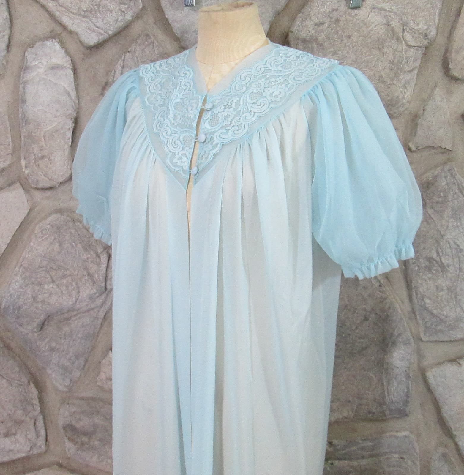 Vintage Vanity Fair 1960's Baby Blue Negligee Robe - Thumbnail 2