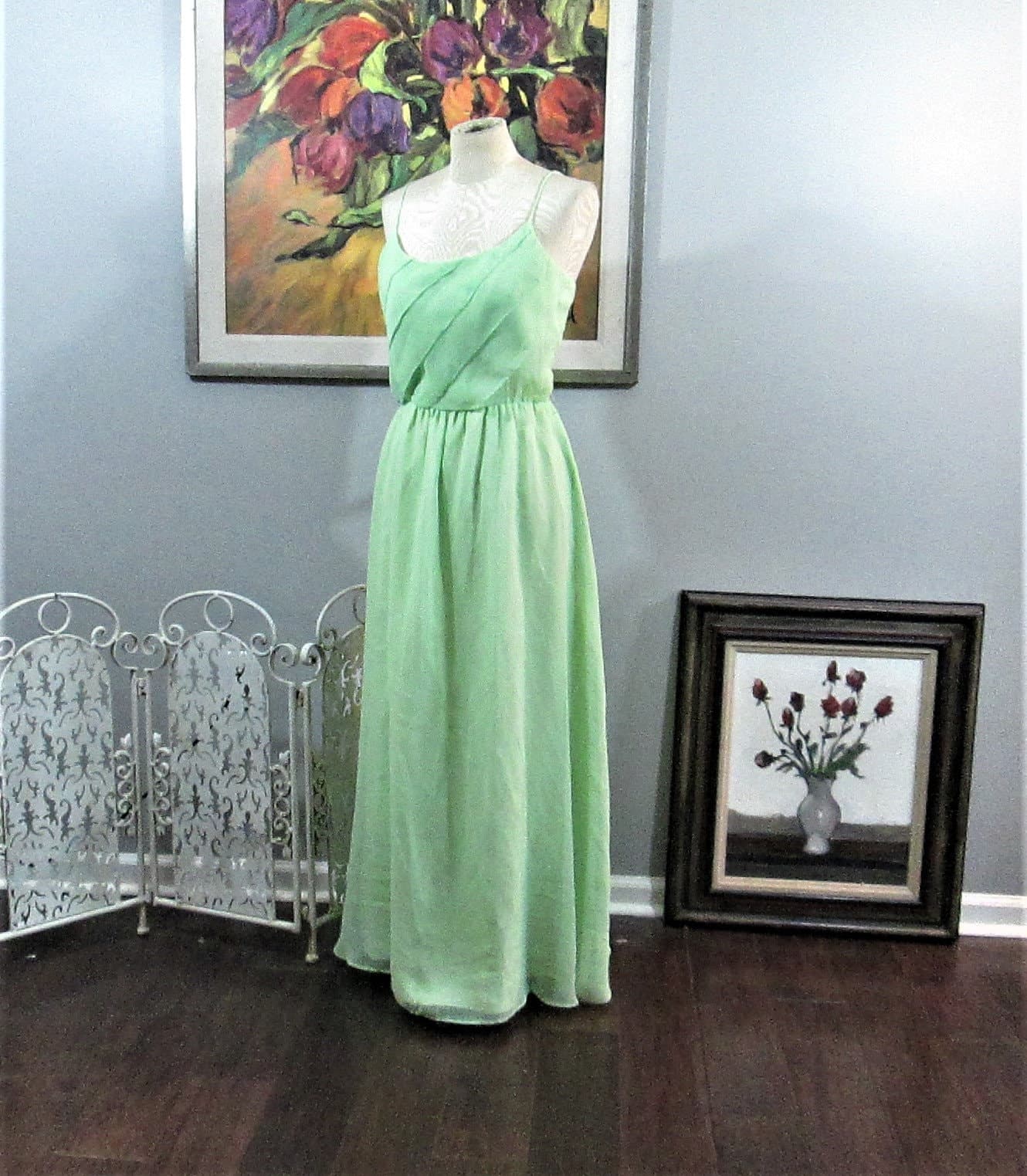 Vintage 1970's Lime Green Formal Dress