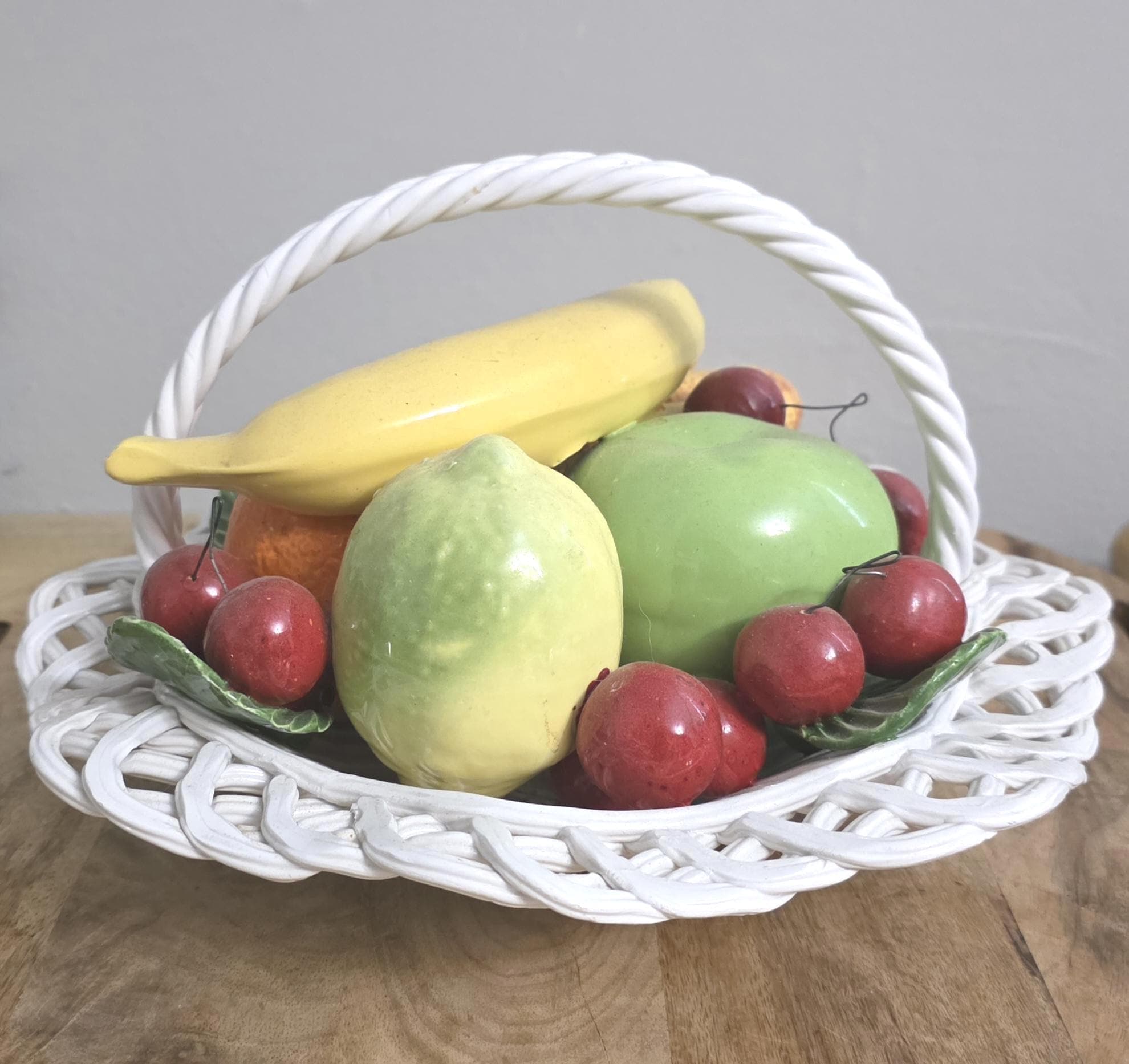 Vintage Bassano Italian Pottery Fruit Basket Table Centerpiece