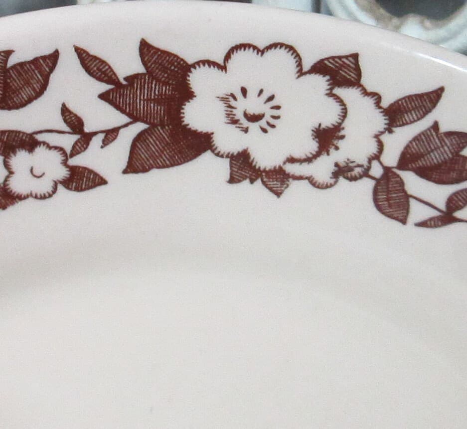 Vintage Wellsville Restaurant Ware Brown Floral Floret Pattern Plates - Thumbnail 3