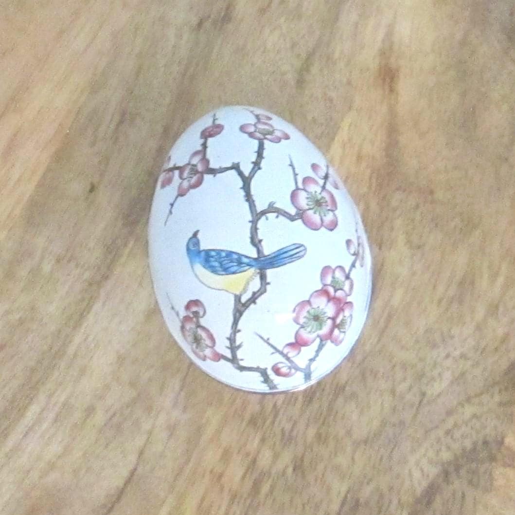 Vintage Chinese Canton Enamel Egg Shaped Trinket Box