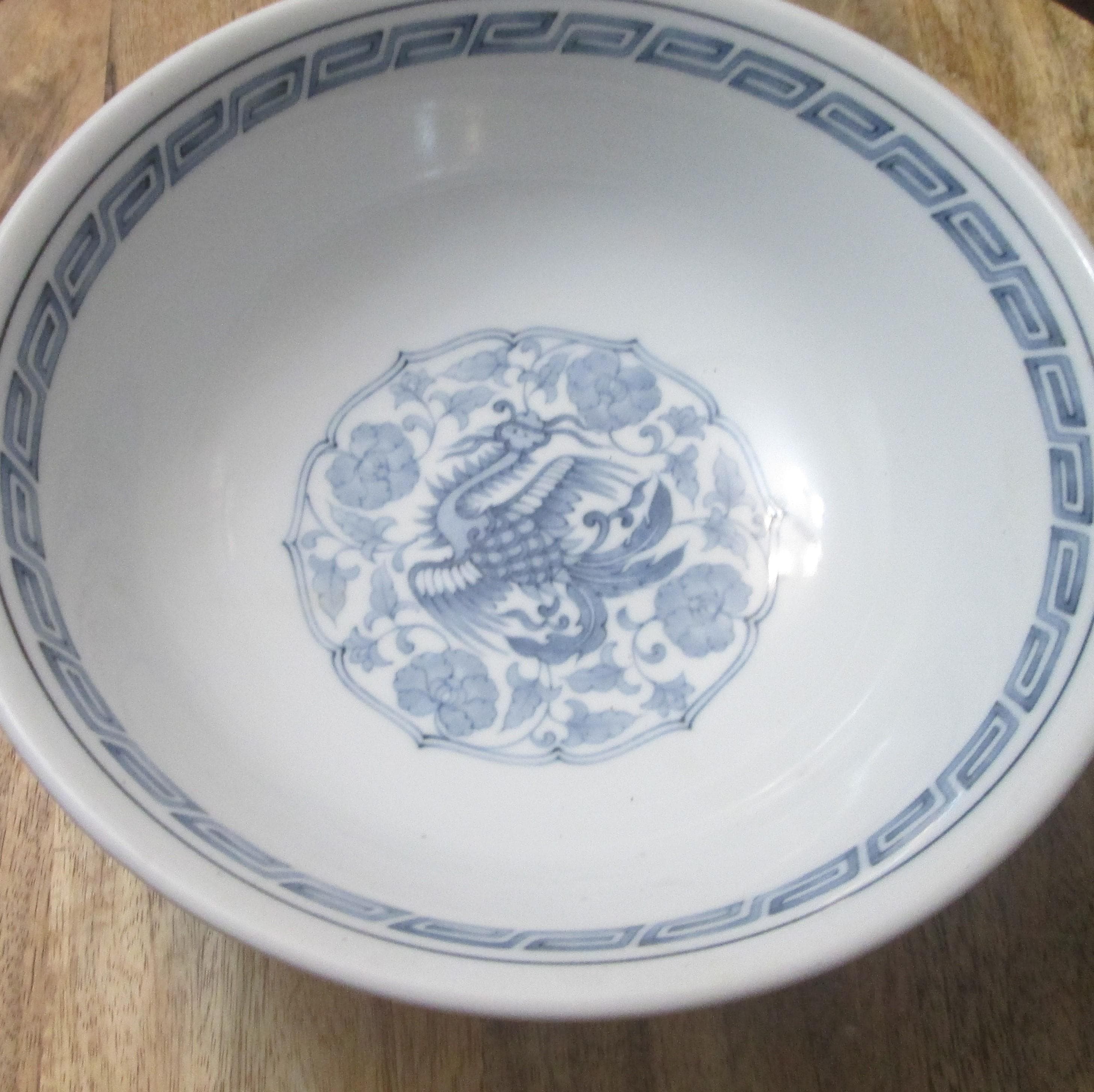 Vintage Chinese Phoenix Blue & White Bowl - Thumbnail 2