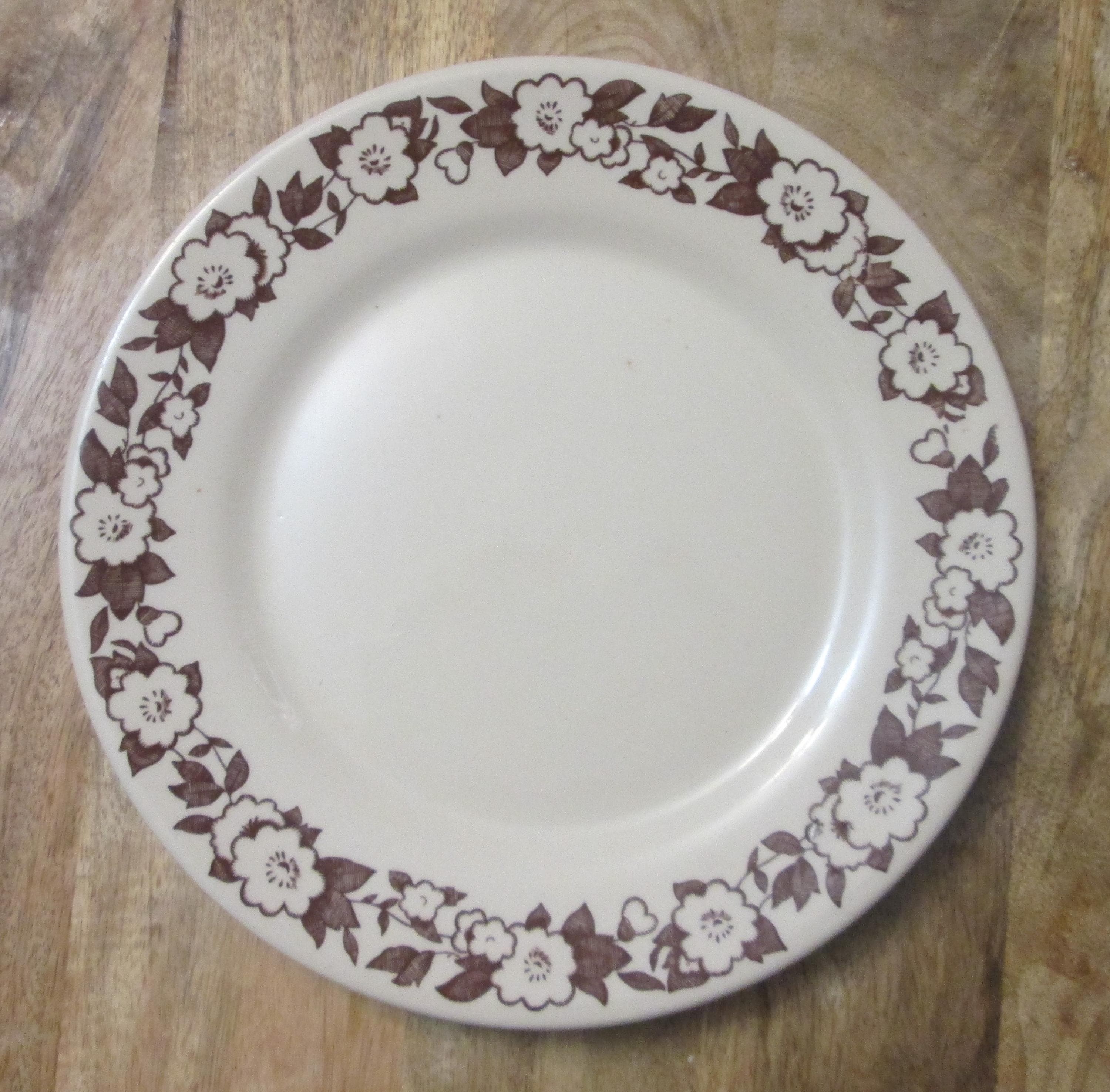 Vintage Wellsville Restaurant Ware Brown Floral Floret Pattern Plates - Thumbnail 2