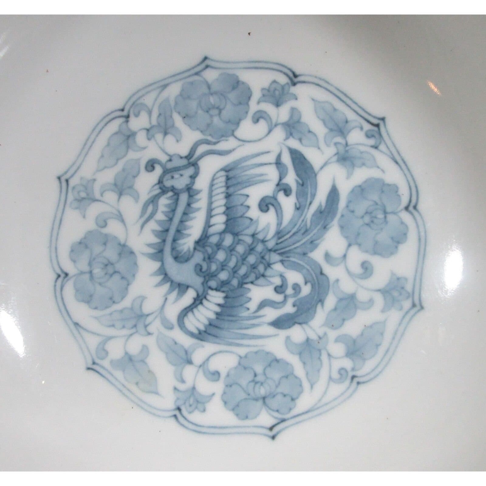 Vintage Chinese Phoenix Blue & White Bowl - Thumbnail 4