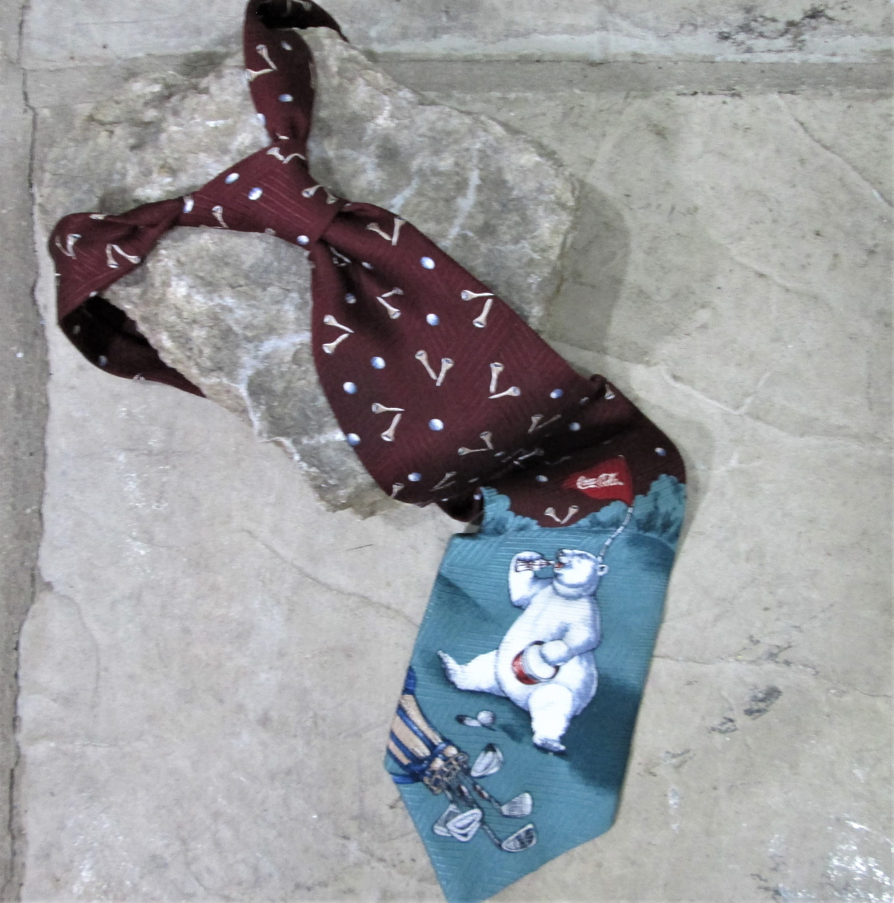 Vintage Coca-Cola Golf Tee Pattern Silk Necktie