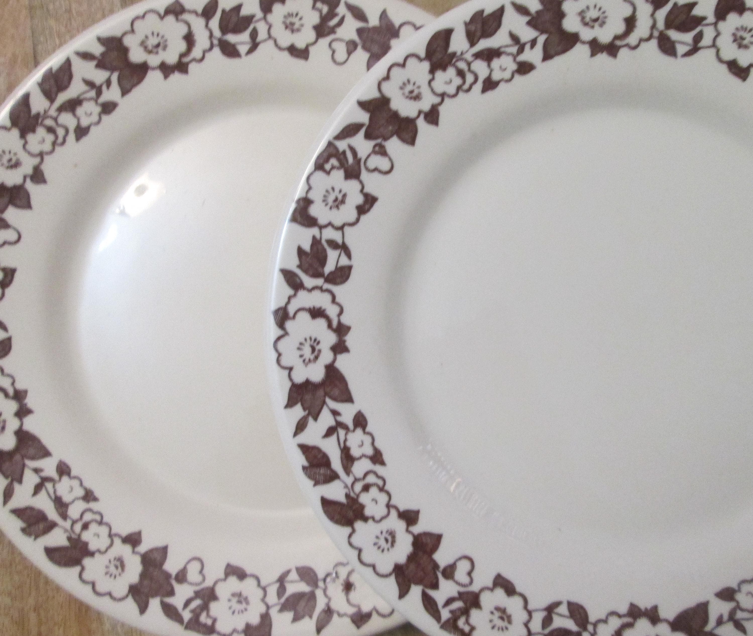 Vintage Wellsville Restaurant Ware Brown Floral Floret Pattern Plates