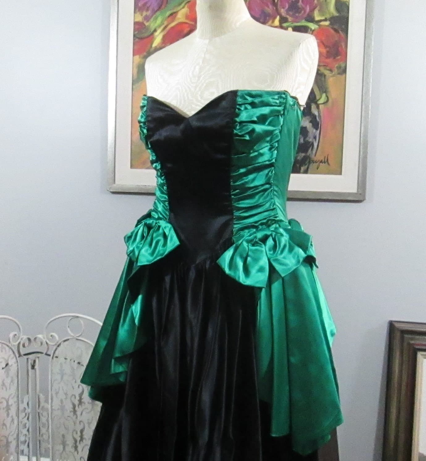 Vintage 1980's Jessica McClintock Prom Dress, XXS Juniors Size - Thumbnail 2