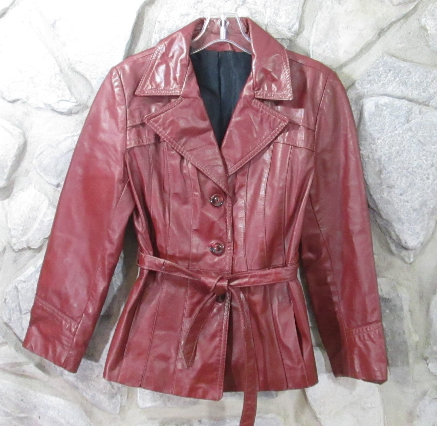 Vintage 1970's Brown Leather Short Trench Coat