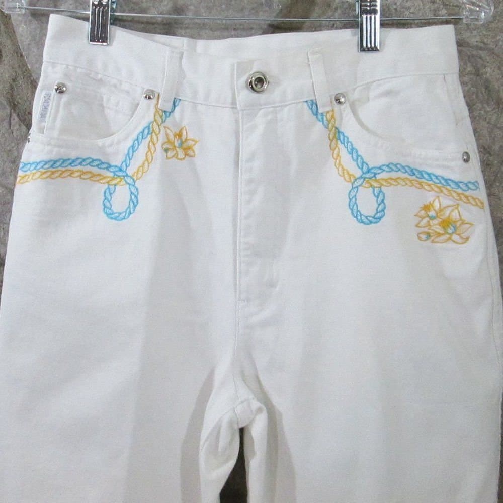 Vintage Escada White Denim Embroidered Jeans - Thumbnail 2