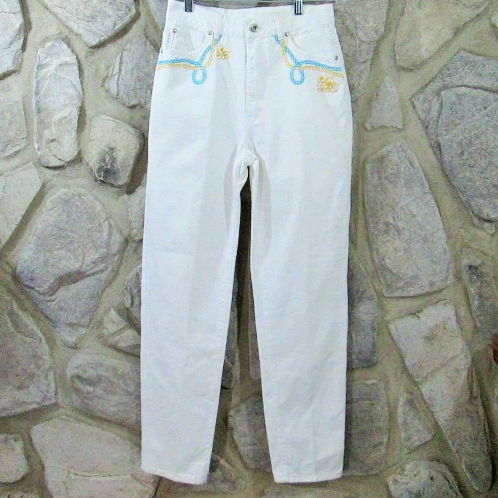 Vintage Escada White Denim Embroidered Jeans