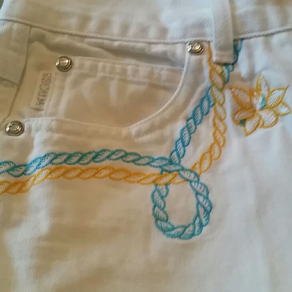 Vintage Escada White Denim Embroidered Jeans - Thumbnail 8