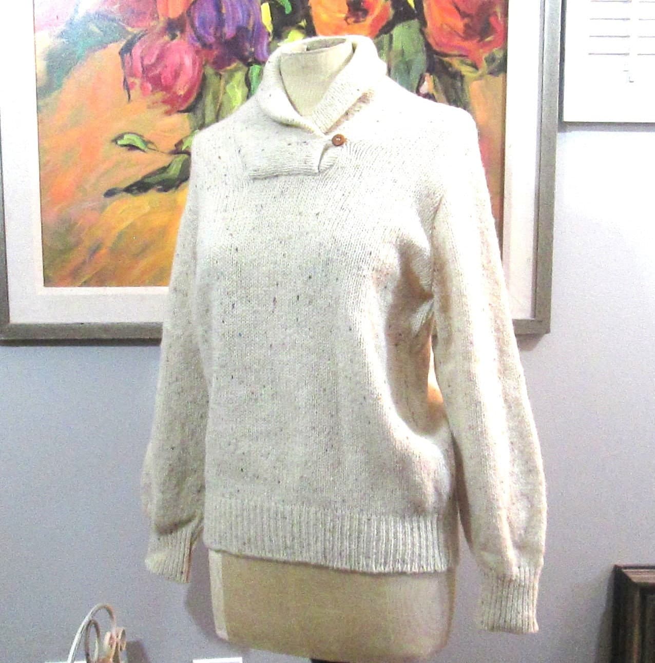 Vintage 1970's Winona Knits Cream Flecked Wool Sweater