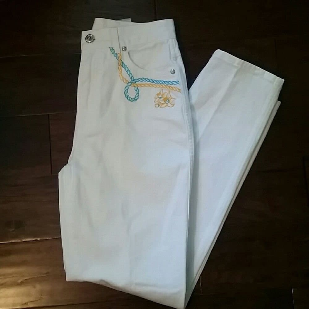 Vintage Escada White Denim Embroidered Jeans - Thumbnail 4