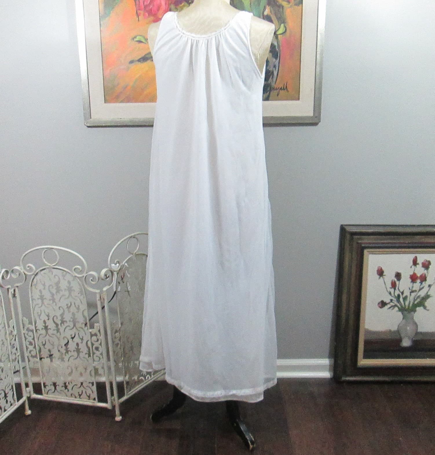 Vintage Miss Elaine White Sheer Nightgown Negligee - Thumbnail 3