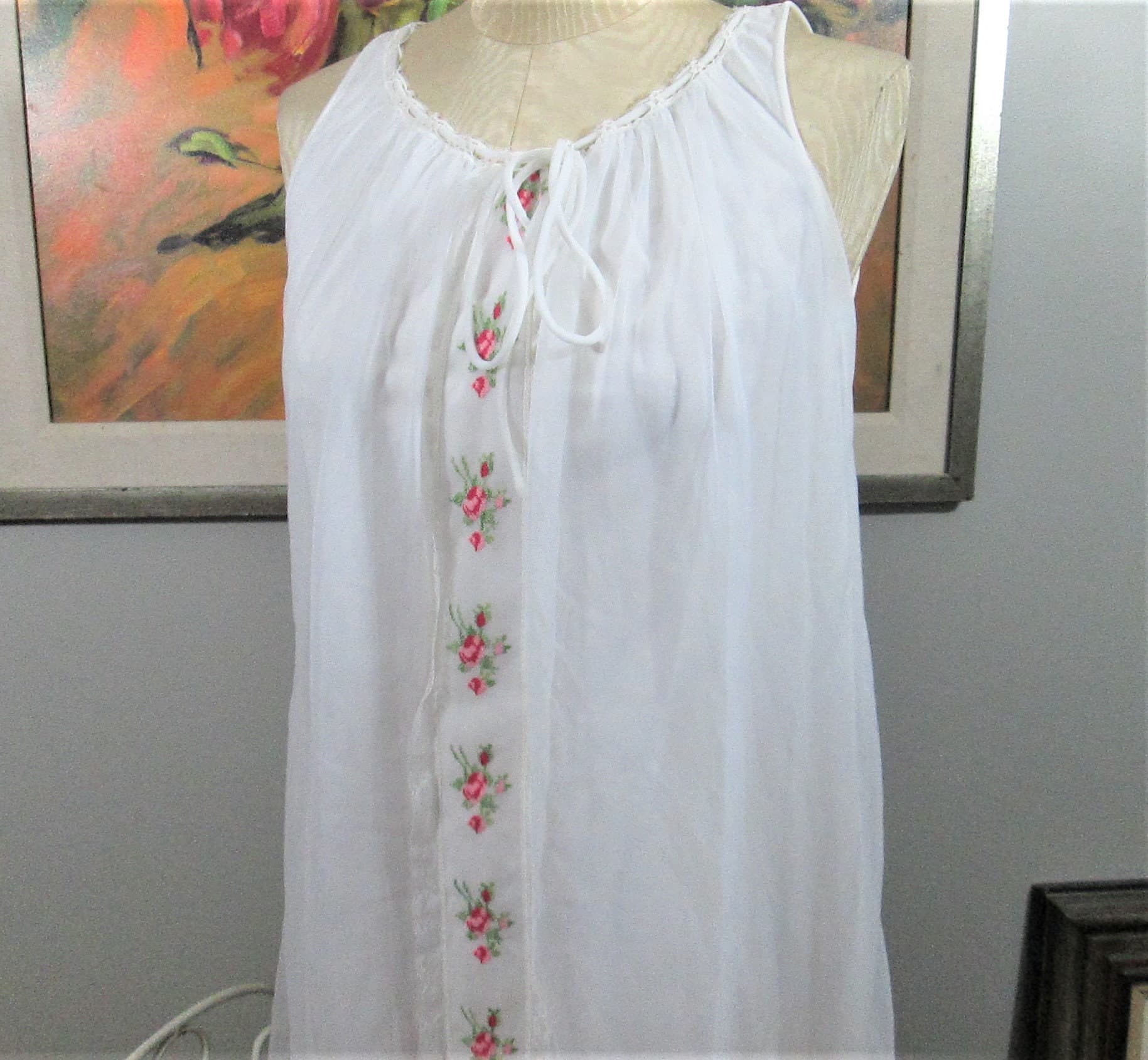 Vintage Miss Elaine White Sheer Nightgown Negligee - Thumbnail 2