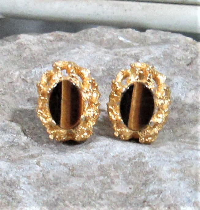 Vintage 1960's Destino Tiger's Eye Cuff Links