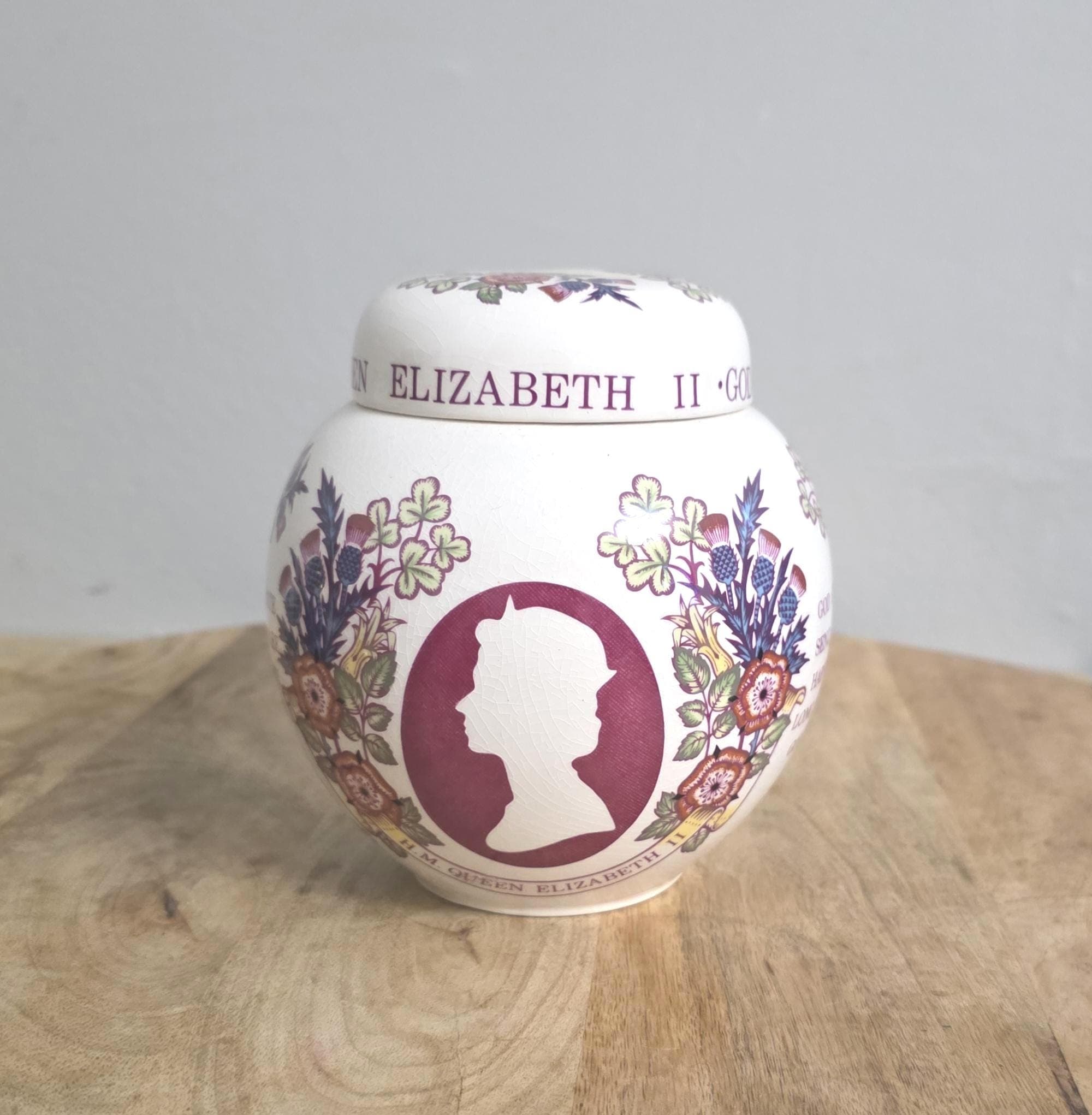 Vintage Mason's Stoneware Queen Elizabeth Silver Jubilee Ginger Jar