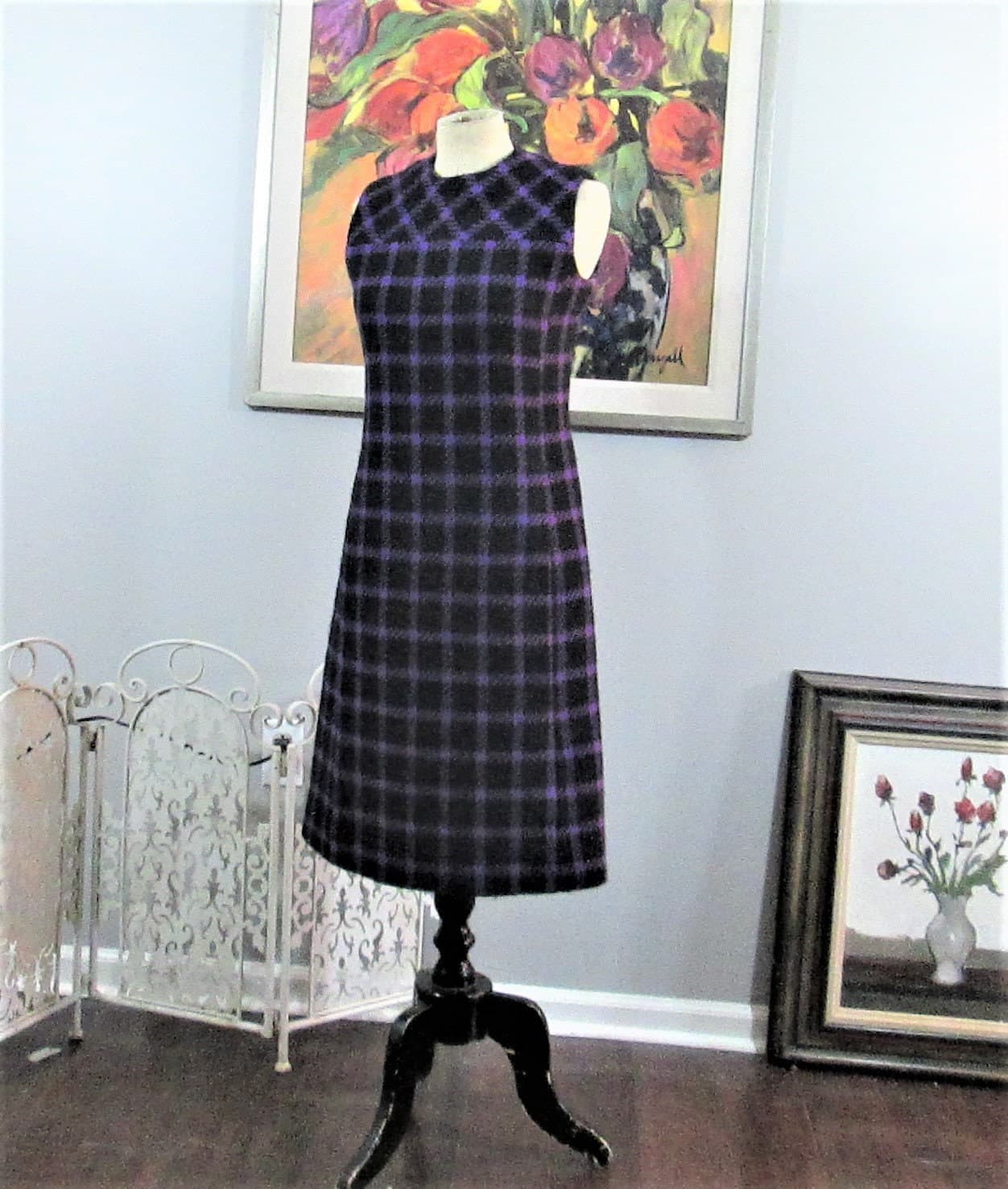 Vintage 1960's Purple & Black Wool Suit - Thumbnail 2