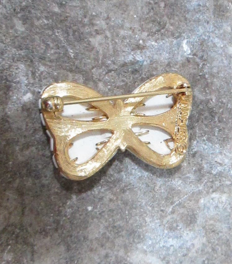 Vintage Napier White Bow Brooch - Thumbnail 2