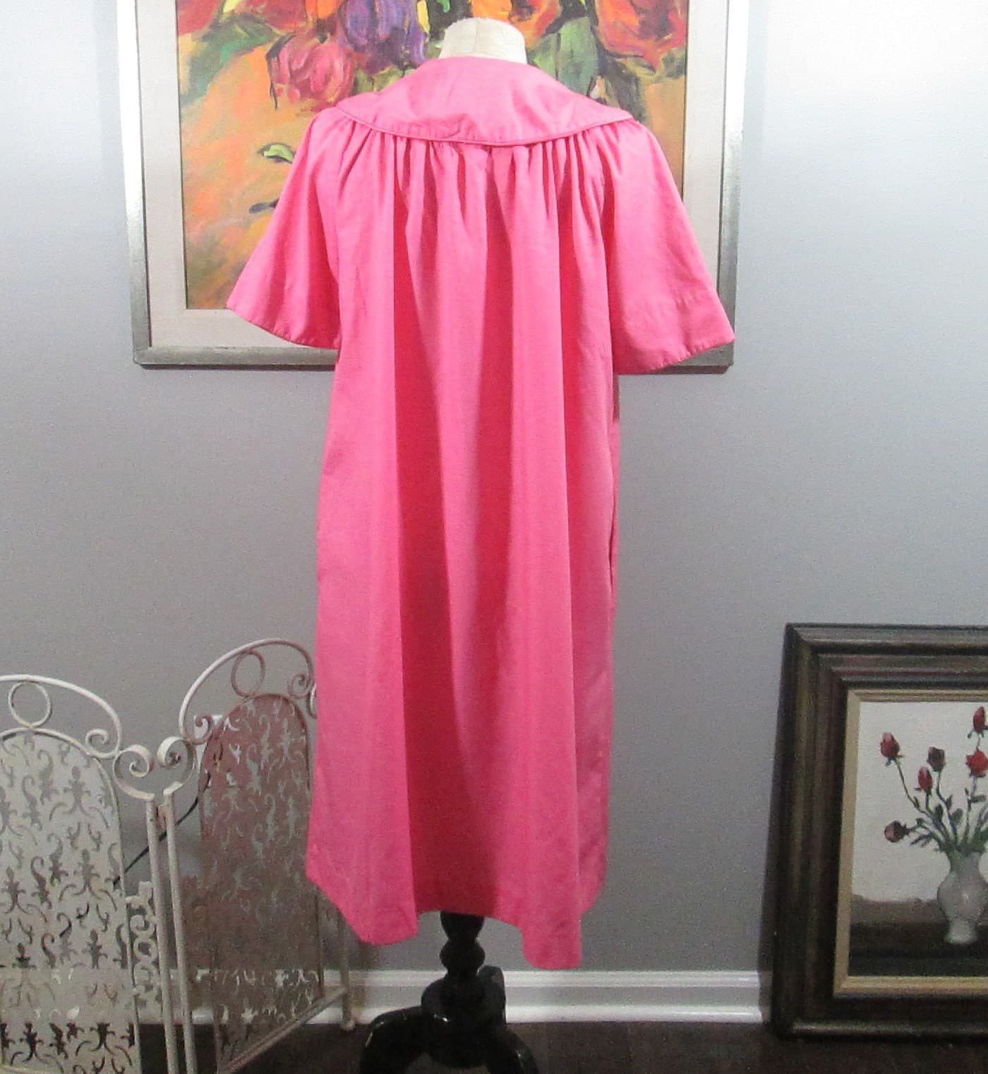 Vintage Loungees Pink Roses Robe or House Coat - Thumbnail 3