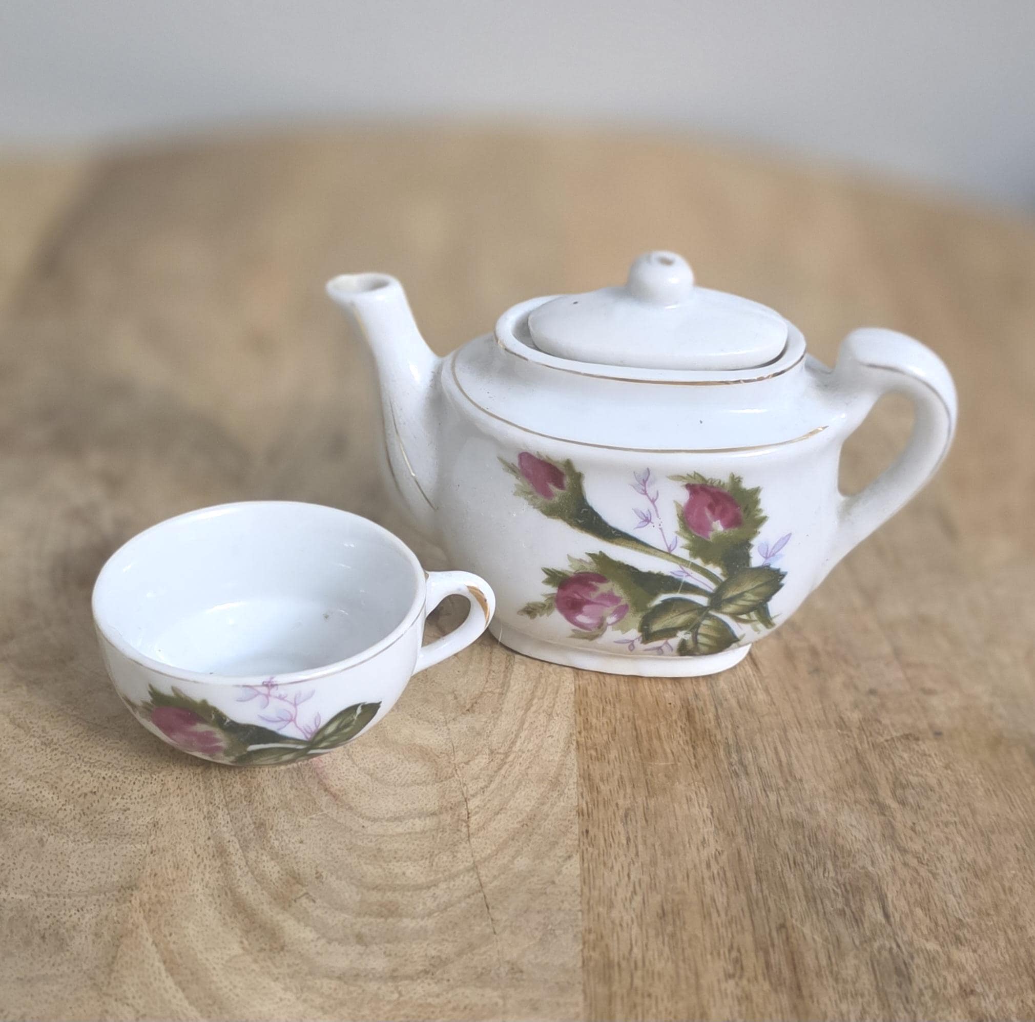 Vintage Child's Porcelain Tea Pot and Tea Cup - Thumbnail 3