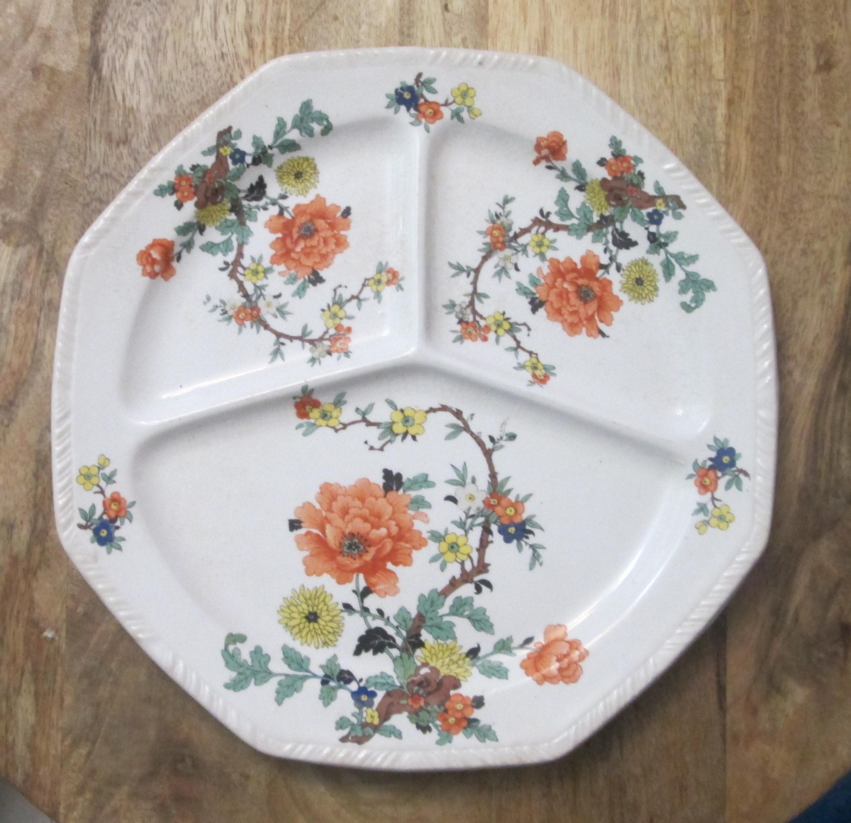 Vintage Thompson Pottery Oriental Floral Design Grill Plate