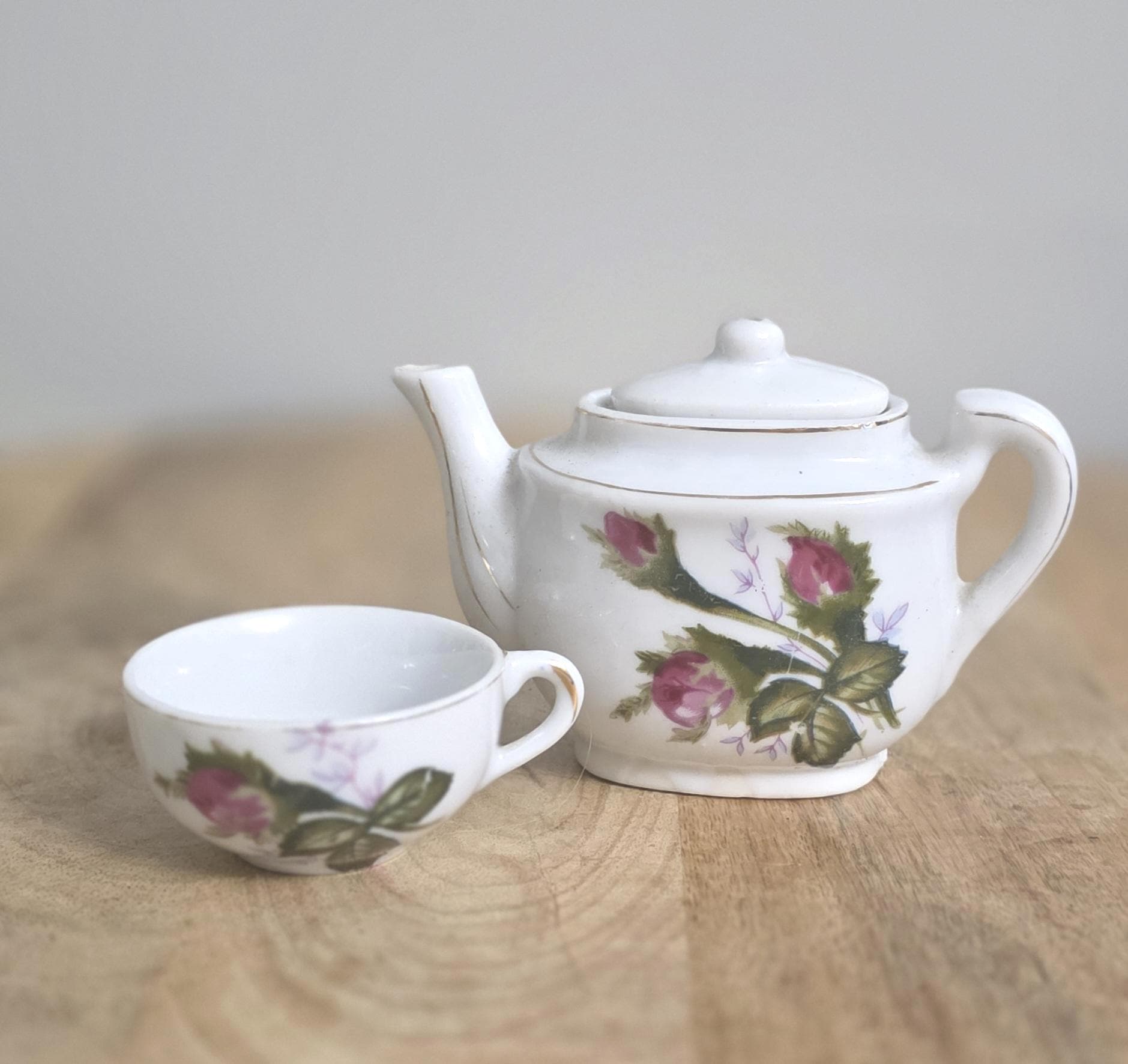 Vintage Child's Porcelain Tea Pot and Tea Cup