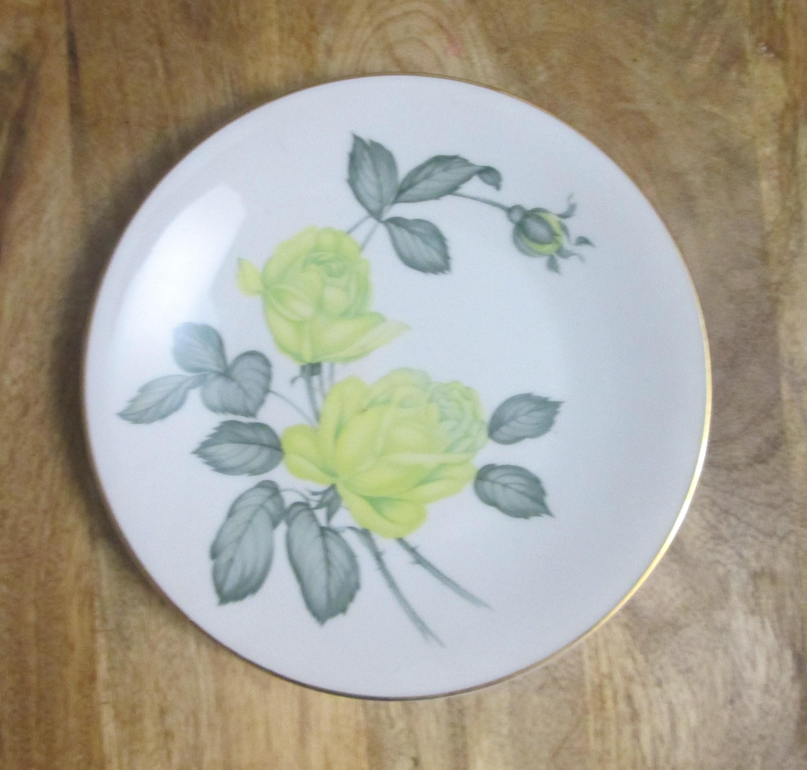 Vintage Heinrich Bavaria Yellow Rose Dessert Plate