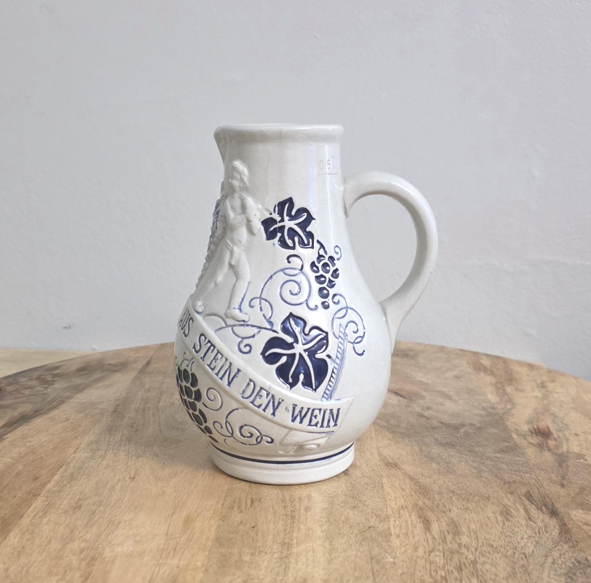 Vintage German Blue and Gray Stoneware Pitcher