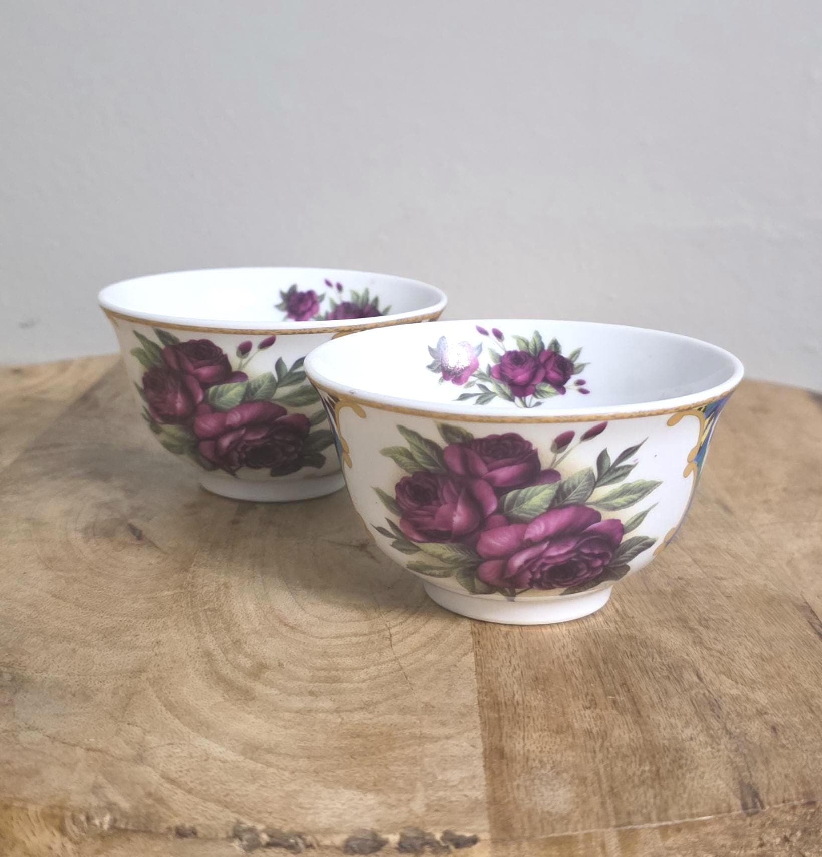 Vintage Karoleva Porcelain Floral Bullion Cup, 2 Available