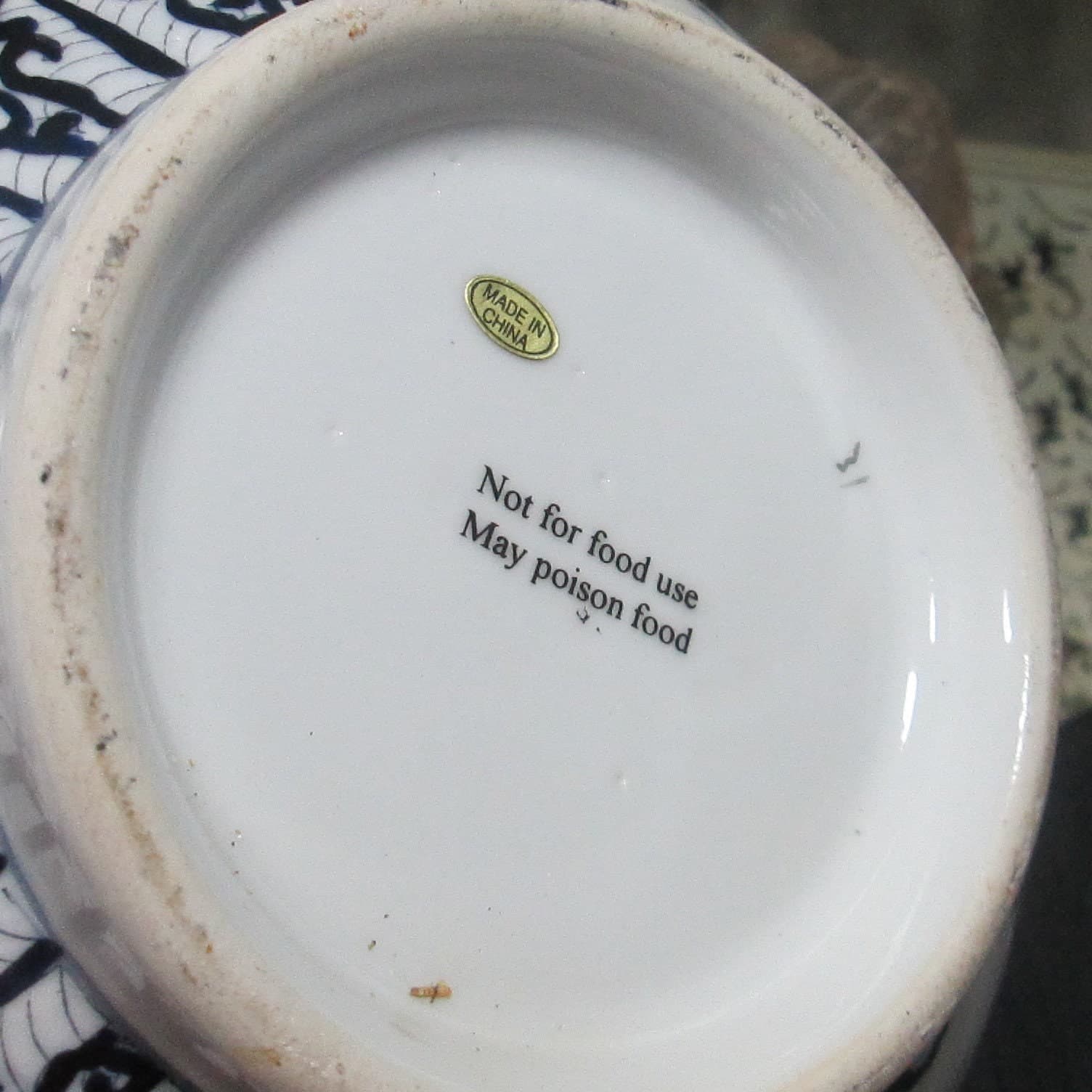Vintage Blue & White Porcelain Chinese Punch Bowl - Thumbnail 4