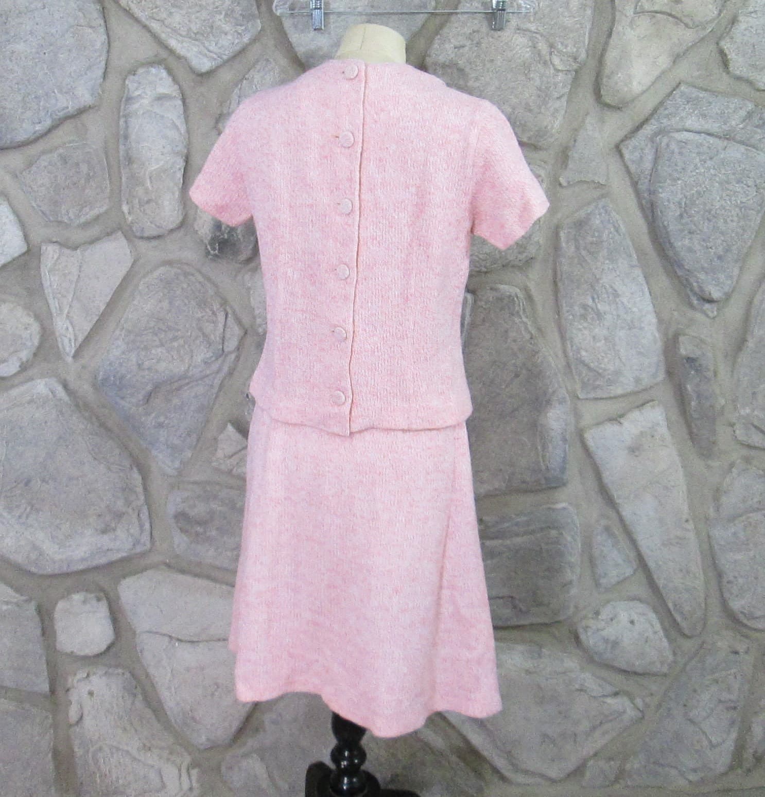 Vintage 1960's Bobbie Brooks Pink Heather Knit Skirt Suit - Thumbnail 4