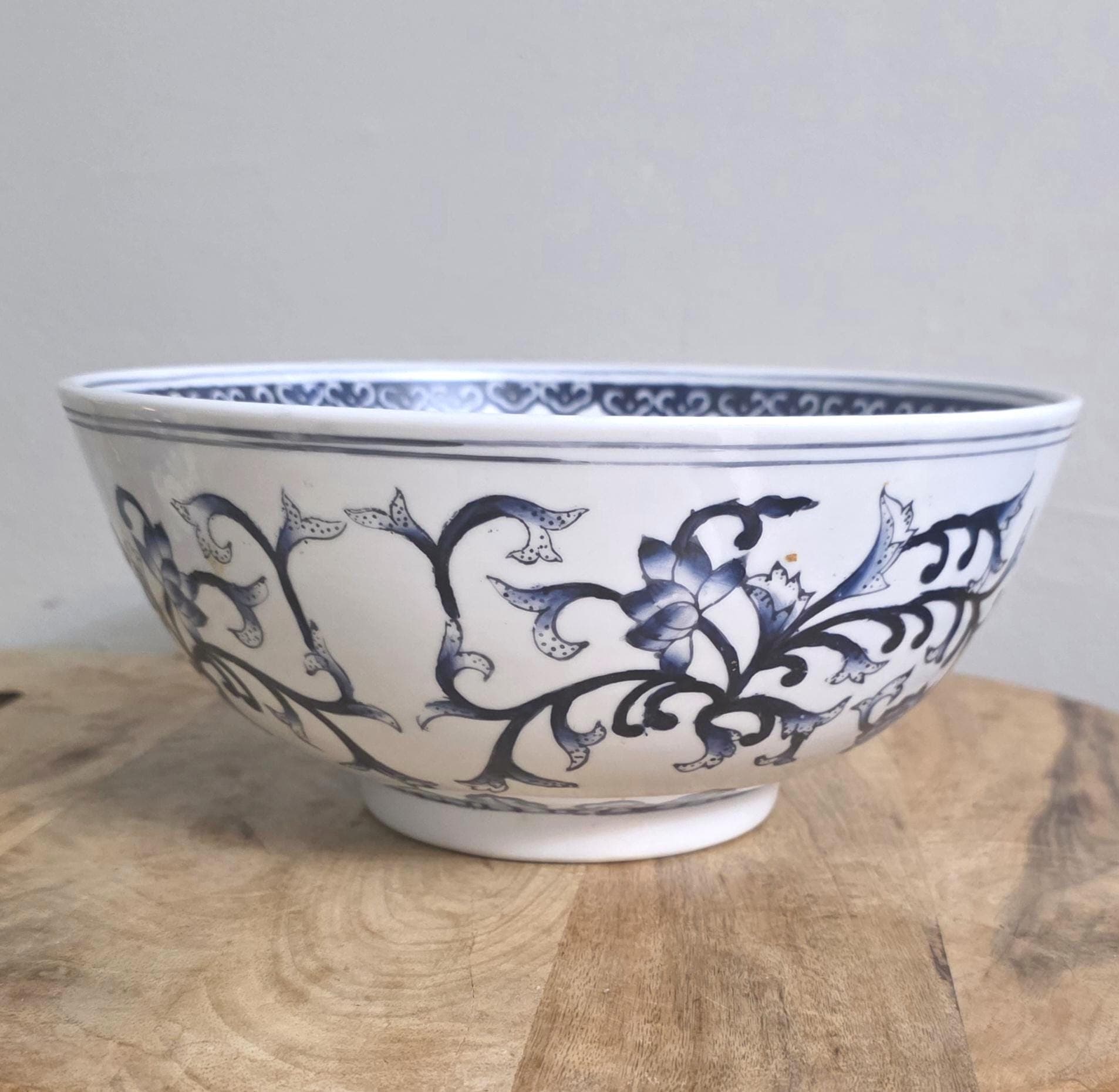 Vintage Blue & White Porcelain Chinese Punch Bowl