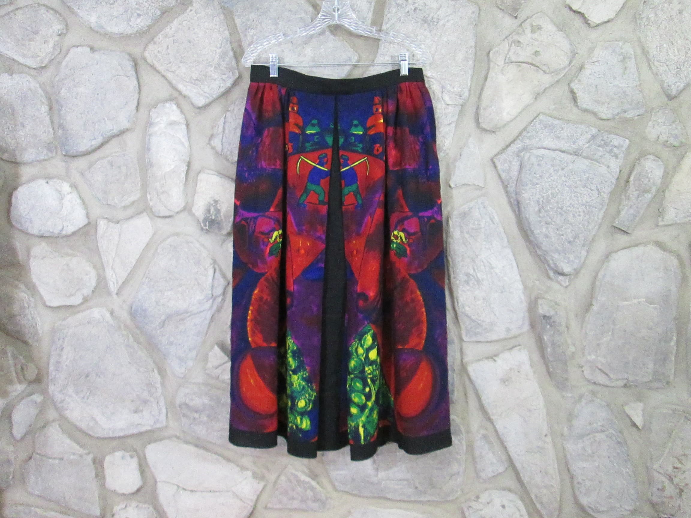 Vintage 1980's Agatha Brown Woven Wool Graphic Skirt